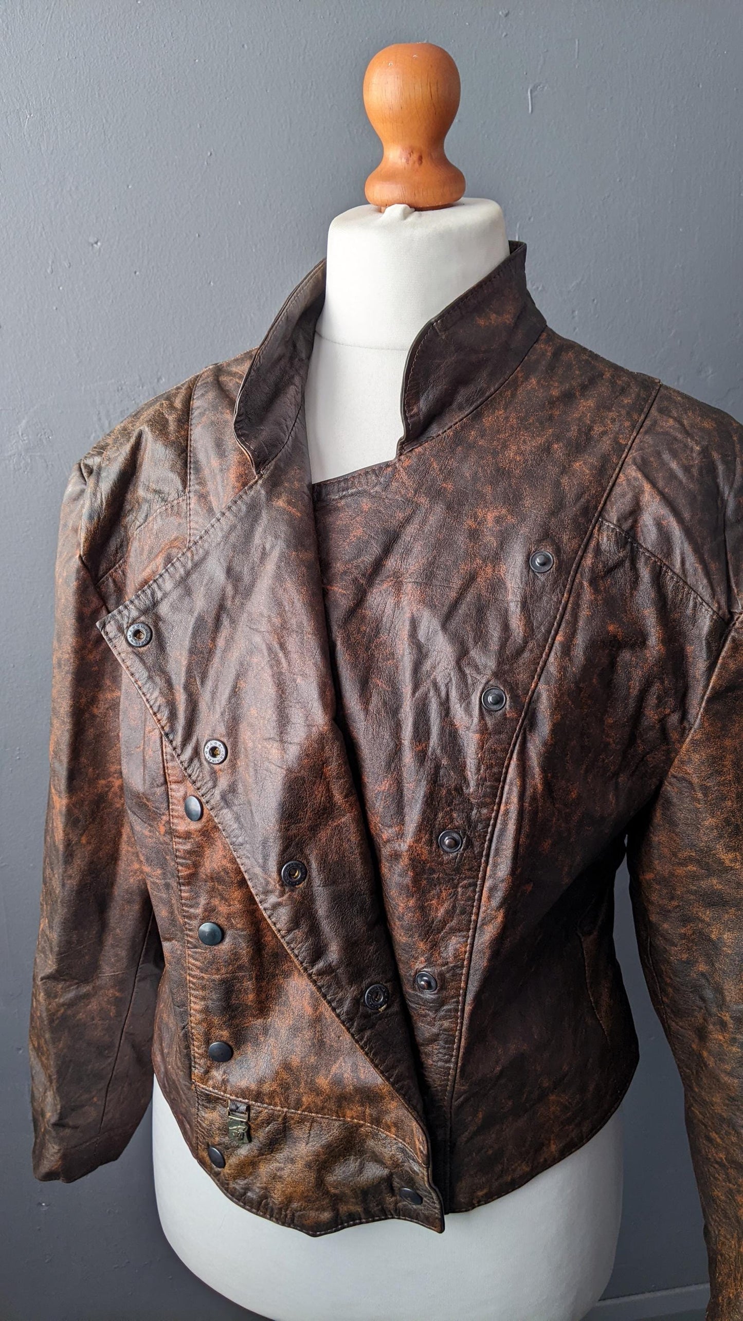 Vintage 80s Leather Coat, Eighties Dieselpunk Biker Jacket, Size Medium
