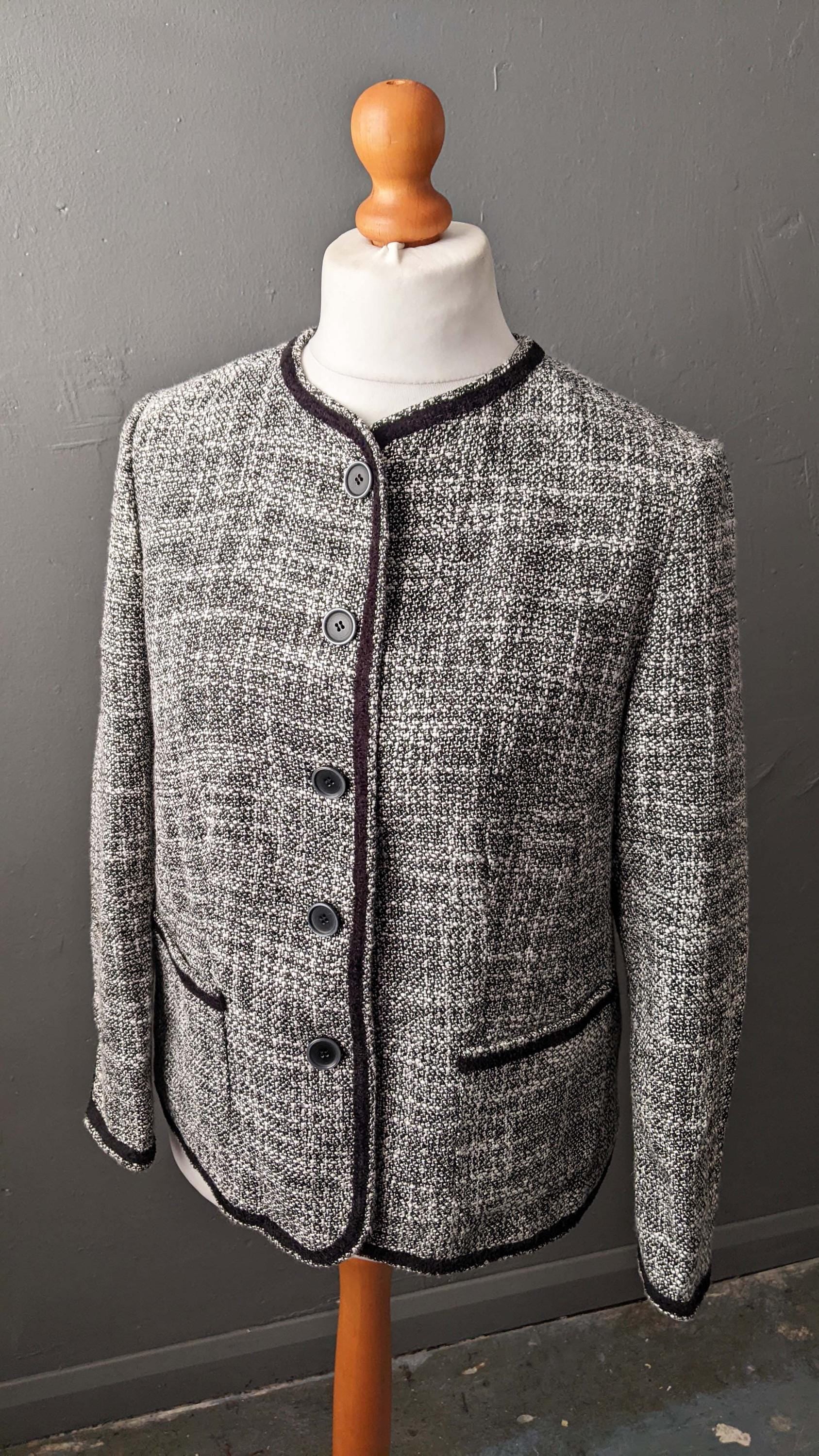 90s Black and White Tweed Wool Blend Jacket, Smart Casual Coat, Size Large