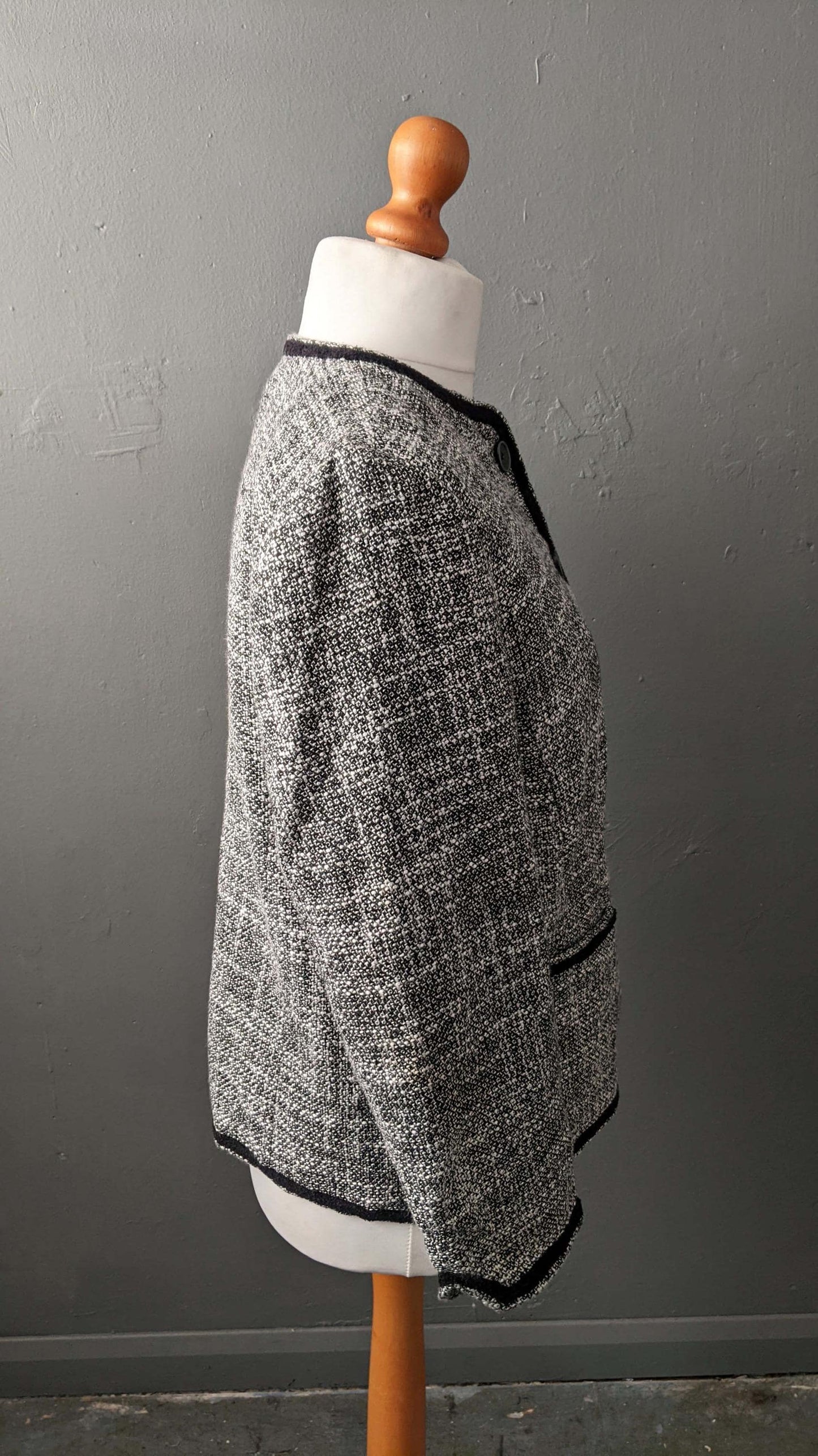 90s Black and White Tweed Wool Blend Jacket, Smart Casual Coat, Size Large
