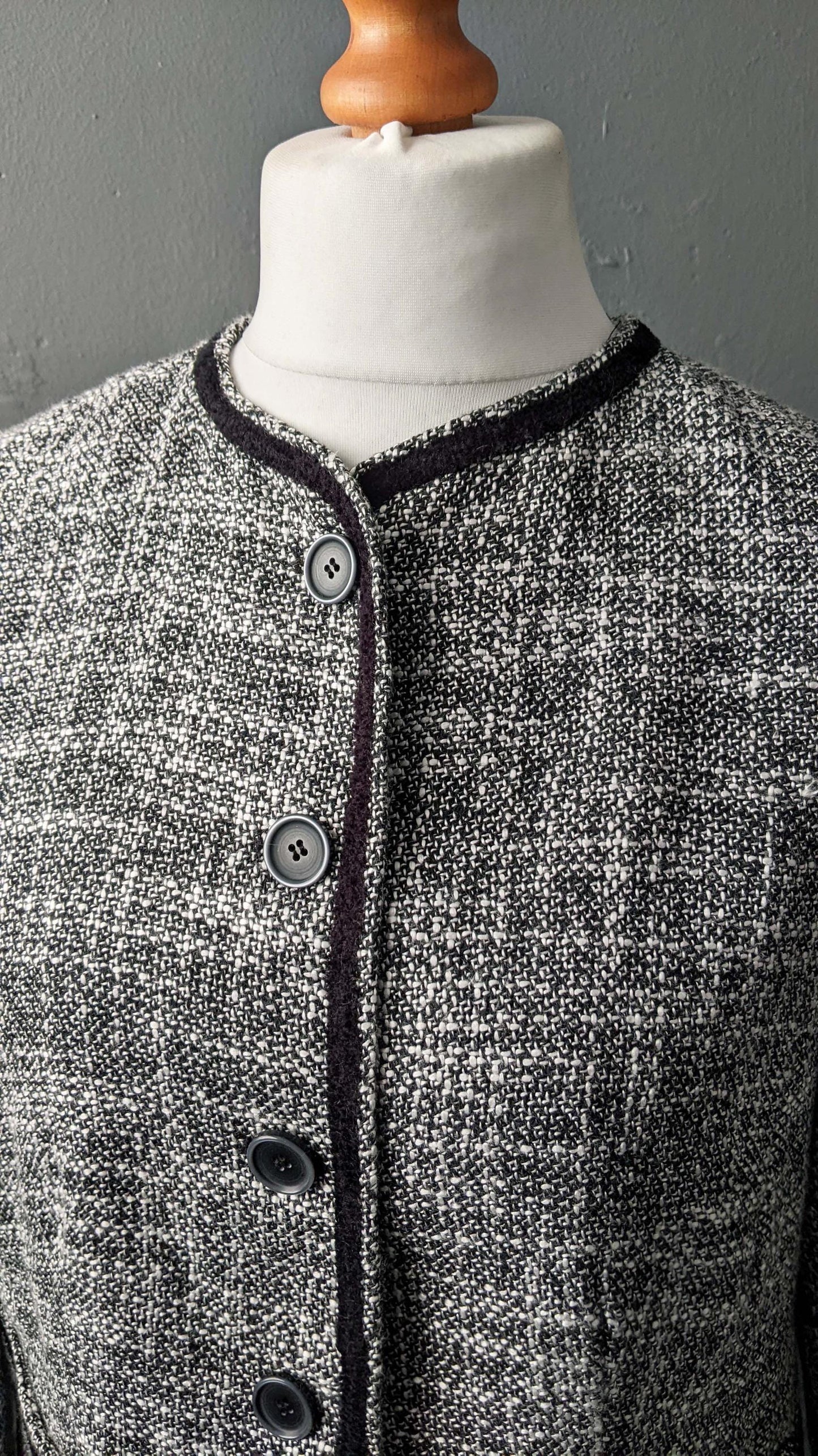 90s Black and White Tweed Wool Blend Jacket, Smart Casual Coat, Size Large