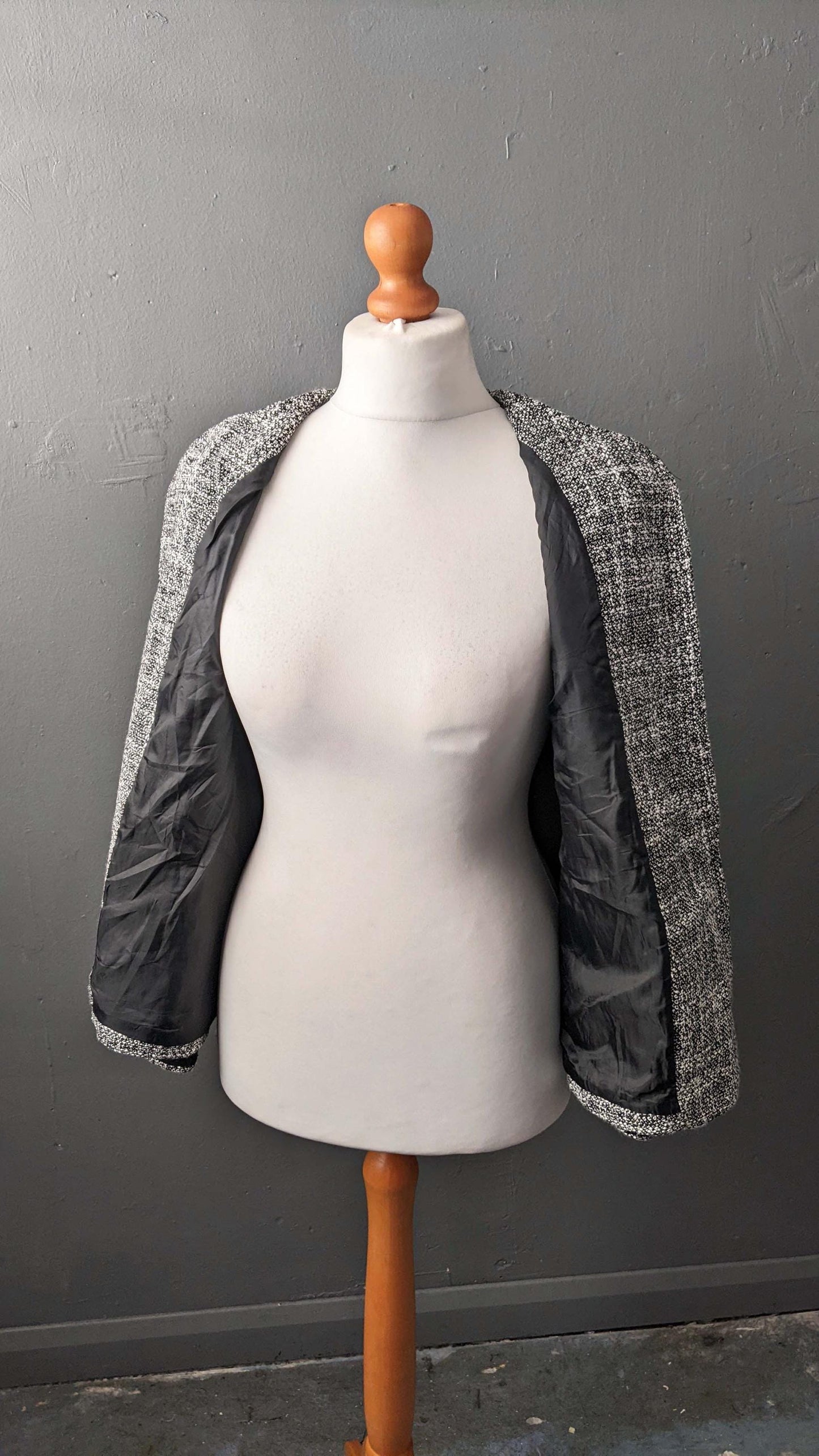 90s Black and White Tweed Wool Blend Jacket, Smart Casual Coat, Size Large