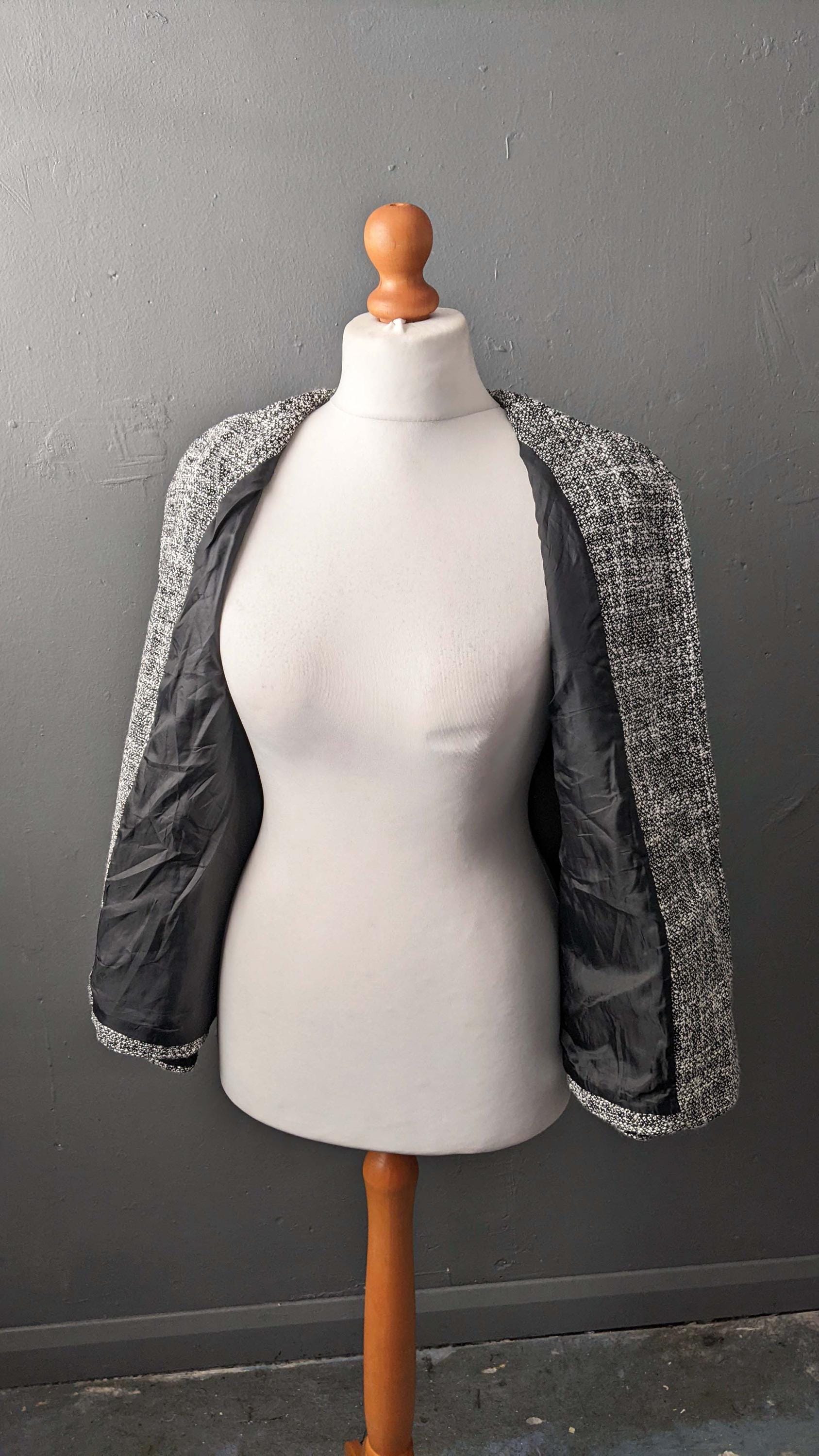 90s Black and White Tweed Wool Blend Jacket, Smart Casual Coat, Size Large