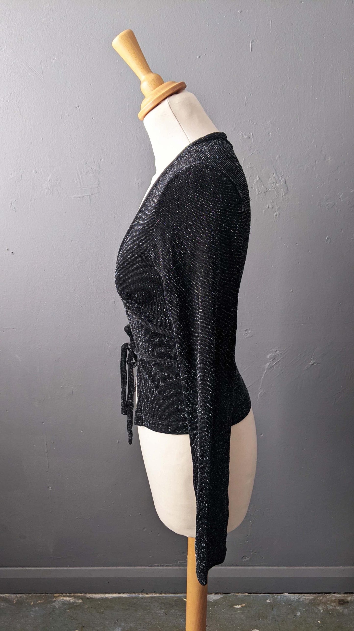 90s Sparkly Wrap Top, Disco Glitter Party, Size Small
