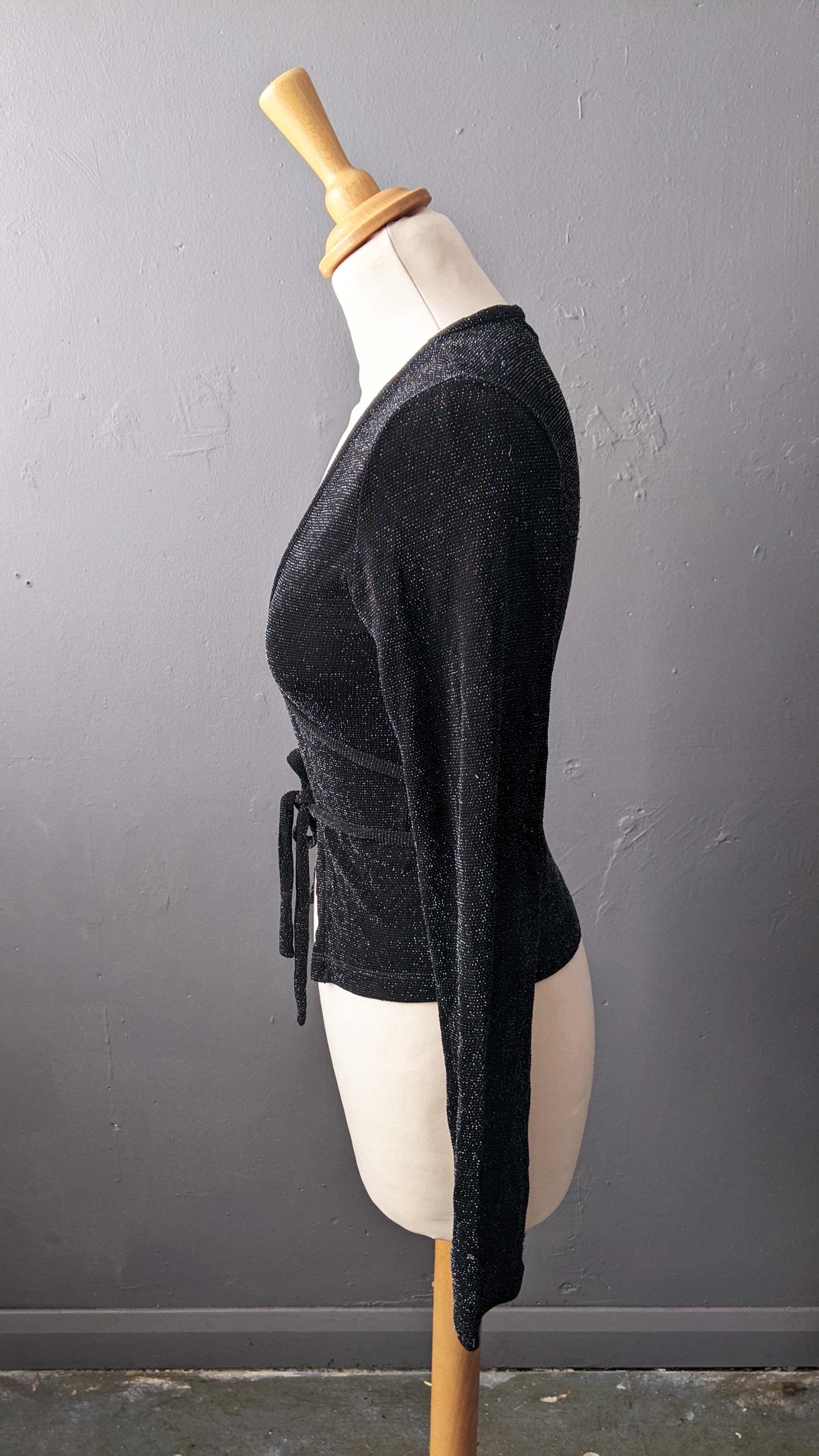 90s Sparkly Wrap Top, Disco Glitter Party, Size Small