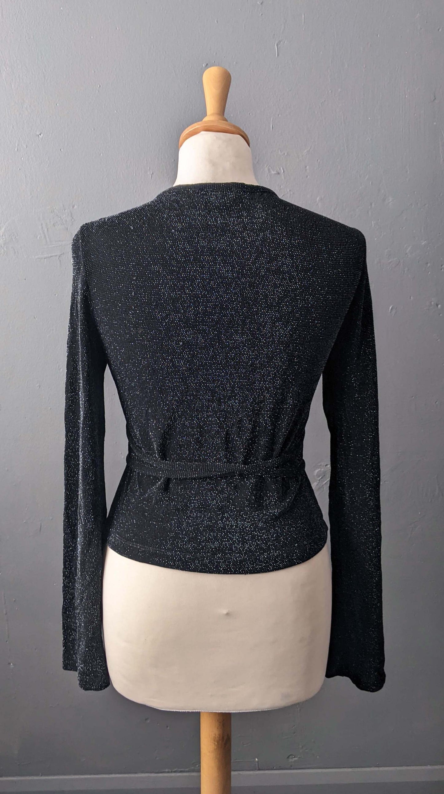 90s Sparkly Wrap Top, Disco Glitter Party, Size Small