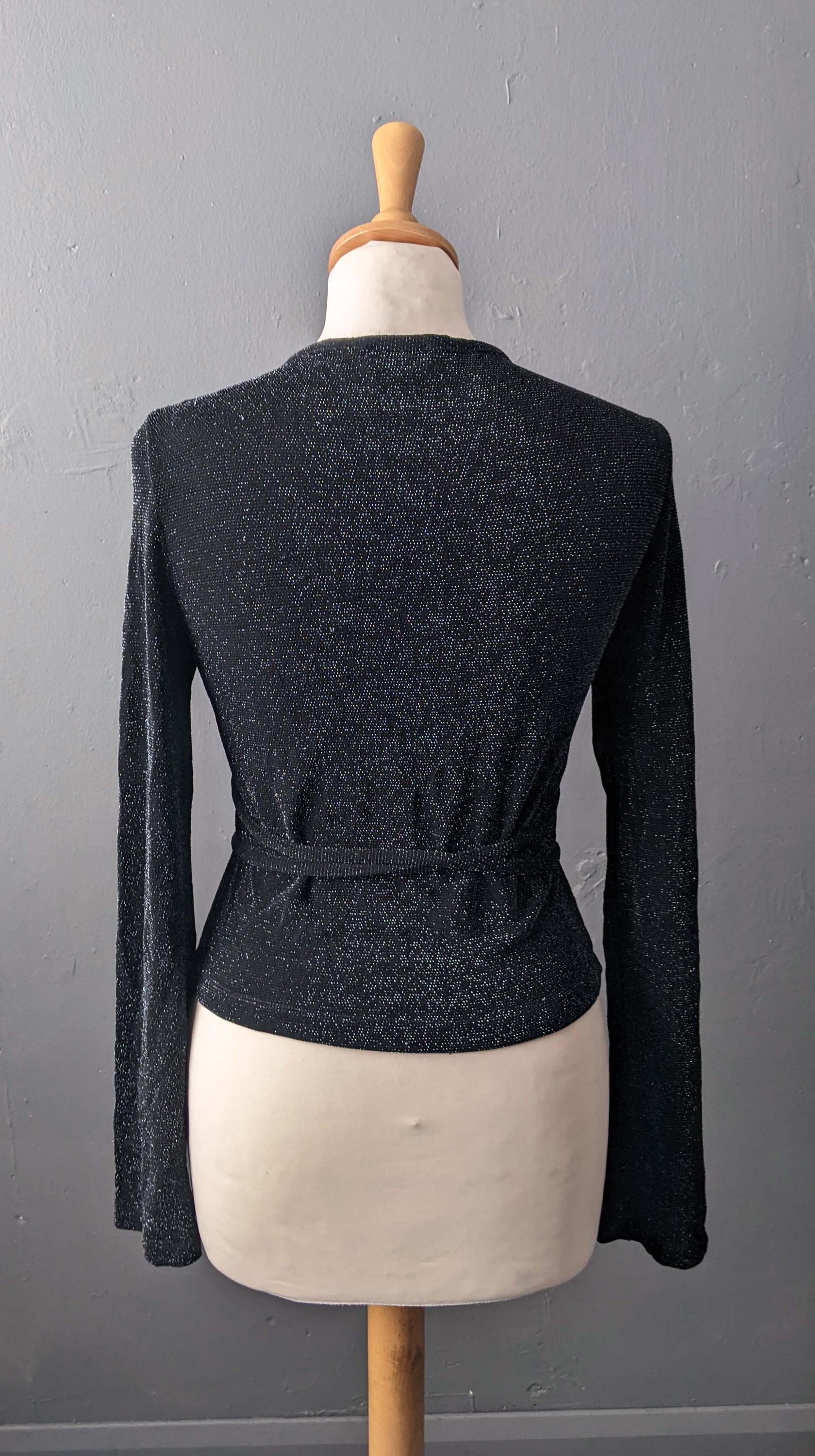 90s Sparkly Wrap Top, Disco Glitter Party, Size Small