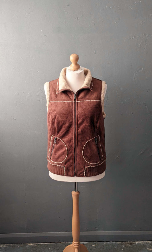 Y2K Faux Sheepskin Gilet by Esprit, Sleeveless Bodywarmer Vest, Plus Size Large XL