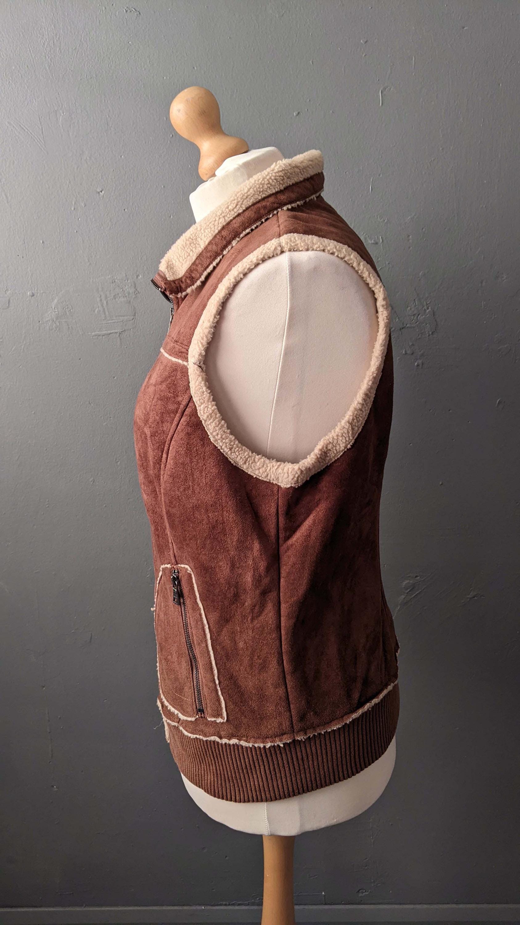 Y2K Faux Sheepskin Gilet by Esprit, Sleeveless Bodywarmer Vest, Plus Size Large XL