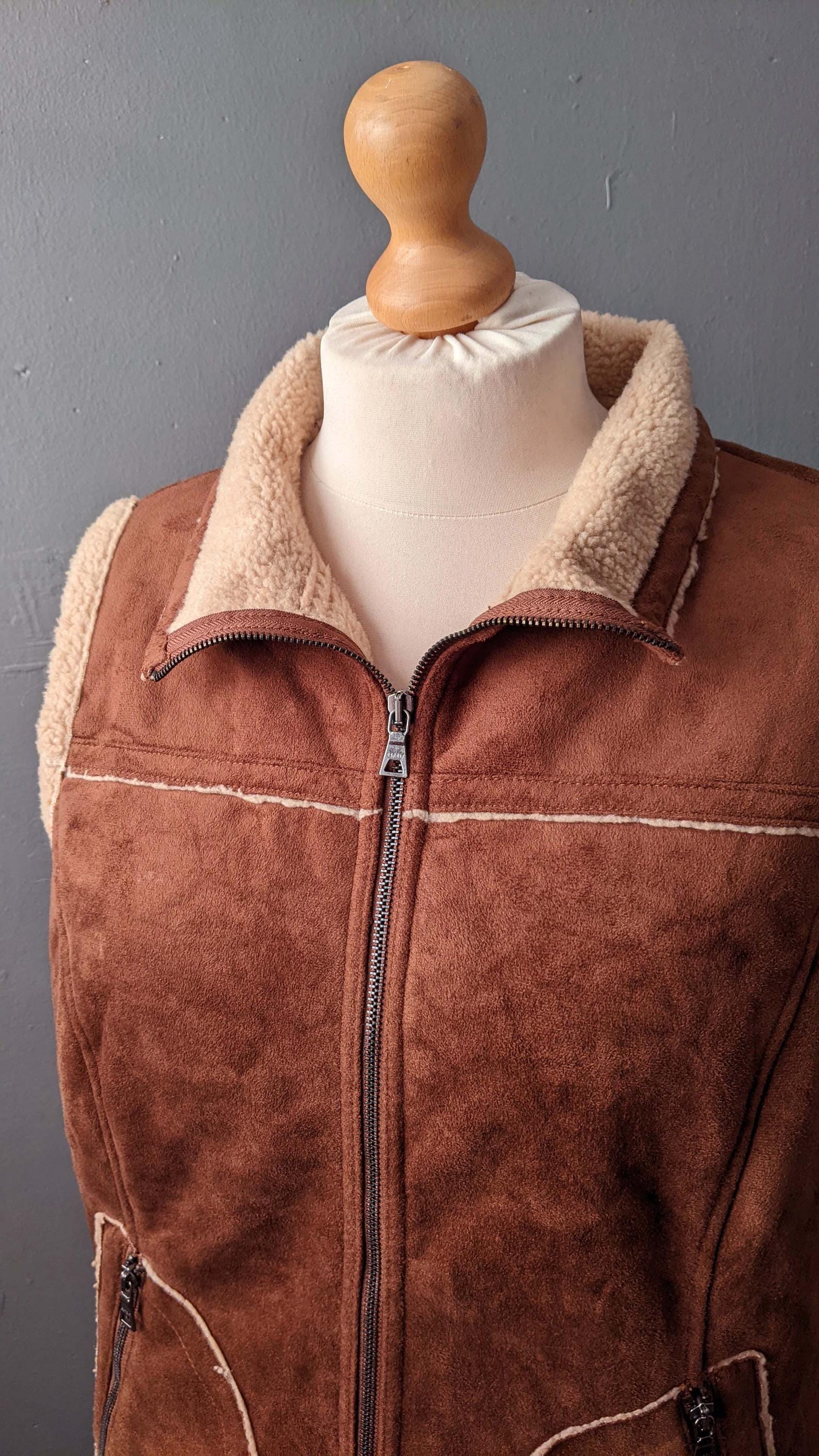 Y2K Faux Sheepskin Gilet by Esprit, Sleeveless Bodywarmer Vest, Plus Size Large XL