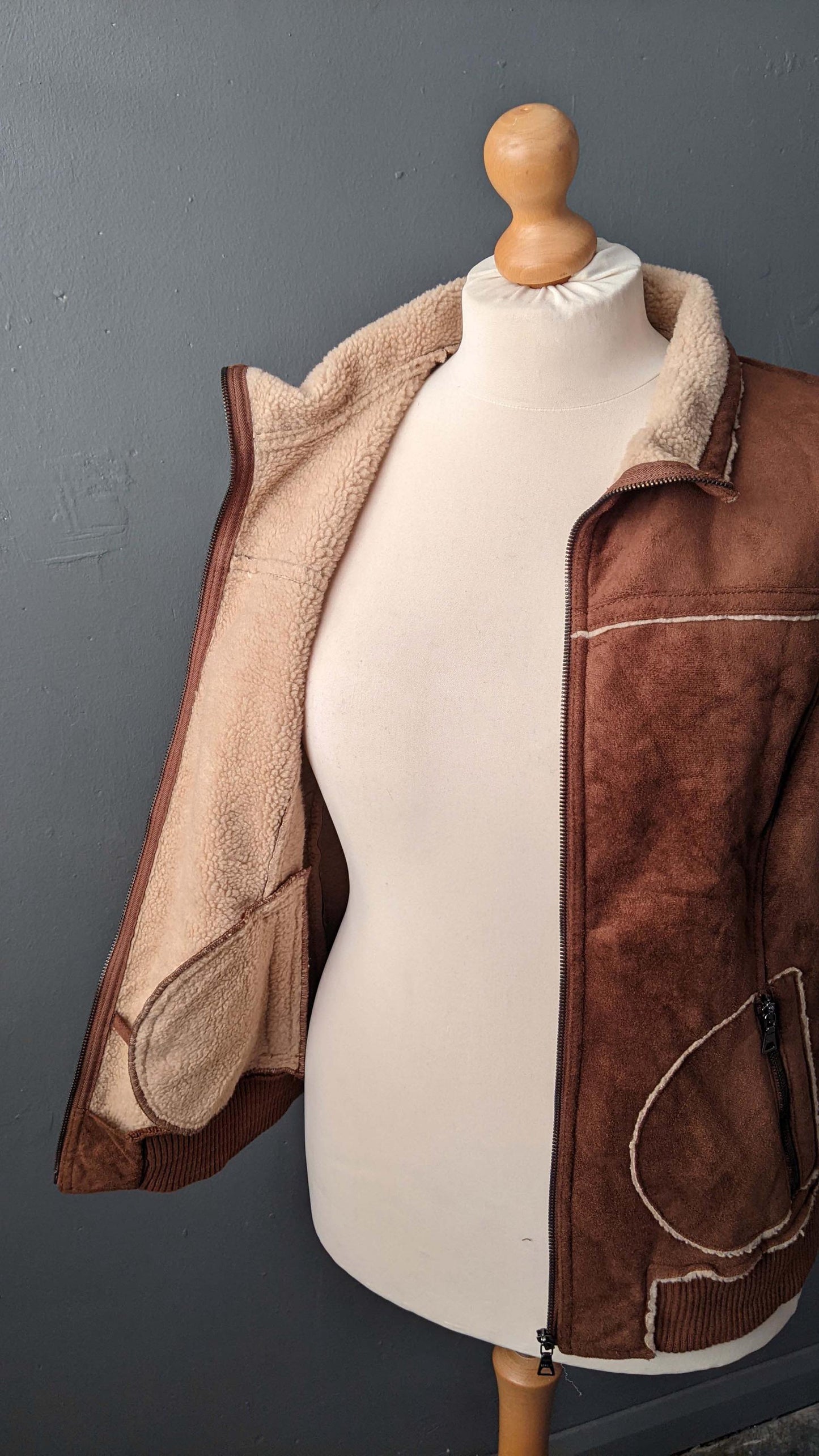 Y2K Faux Sheepskin Gilet by Esprit, Sleeveless Bodywarmer Vest, Plus Size Large XL