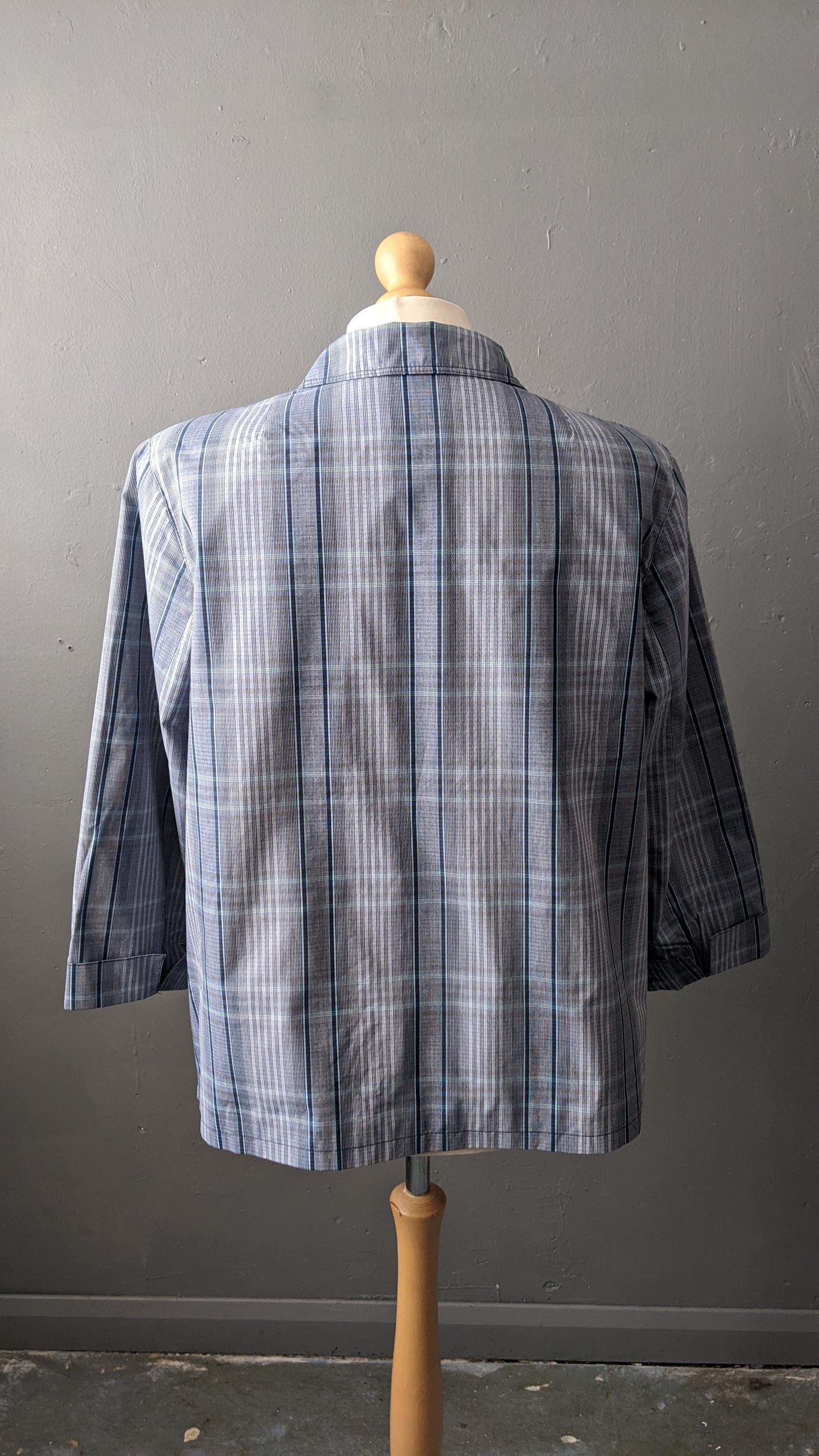 Vintage Blue Check Jacket, Lightweight Summer Boxy Blazer, Plus Size XL