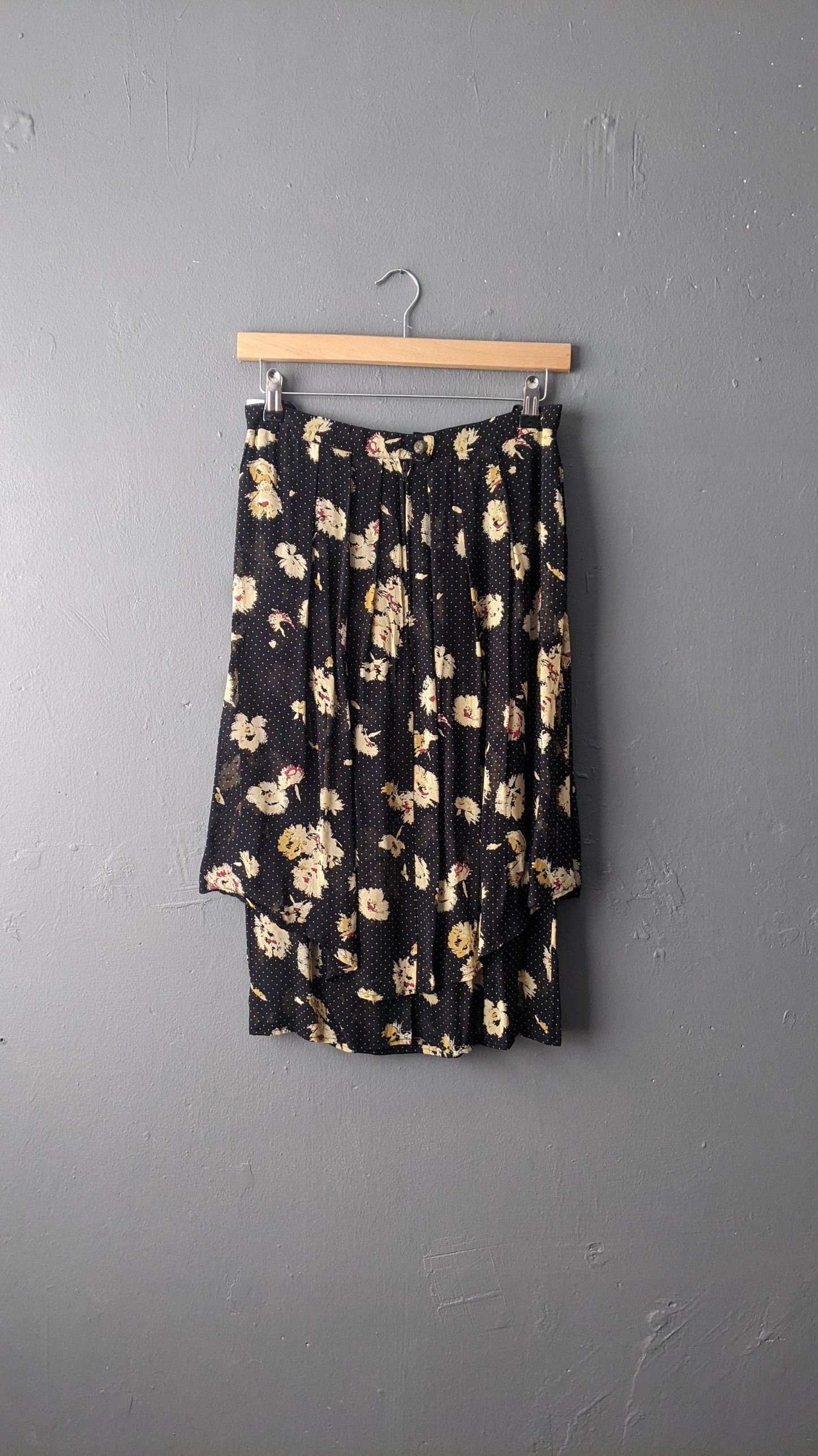 80s Tiered Pleated Skirt by Time Collection, Mini Polka Dot Floral, Size Small
