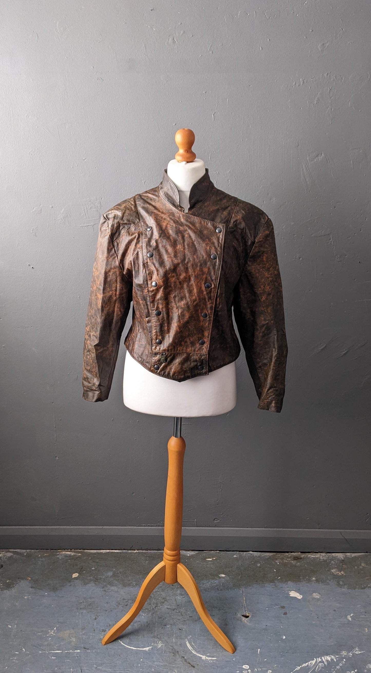 Vintage 80s Leather Coat, Eighties Dieselpunk Biker Jacket, Size Medium