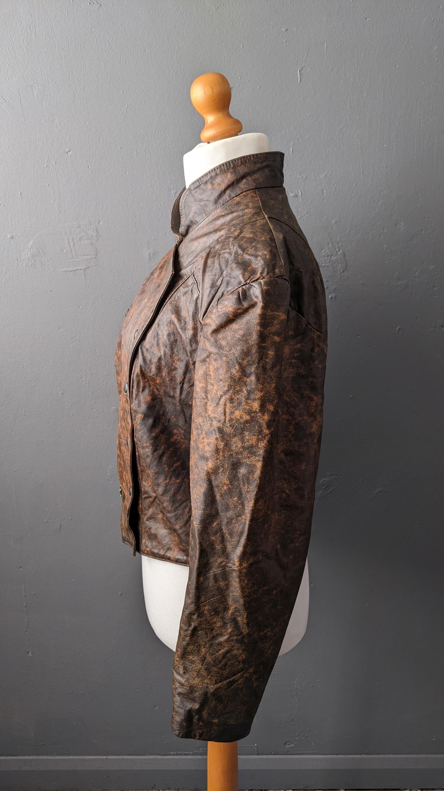 Vintage 80s Leather Coat, Eighties Dieselpunk Biker Jacket, Size Medium