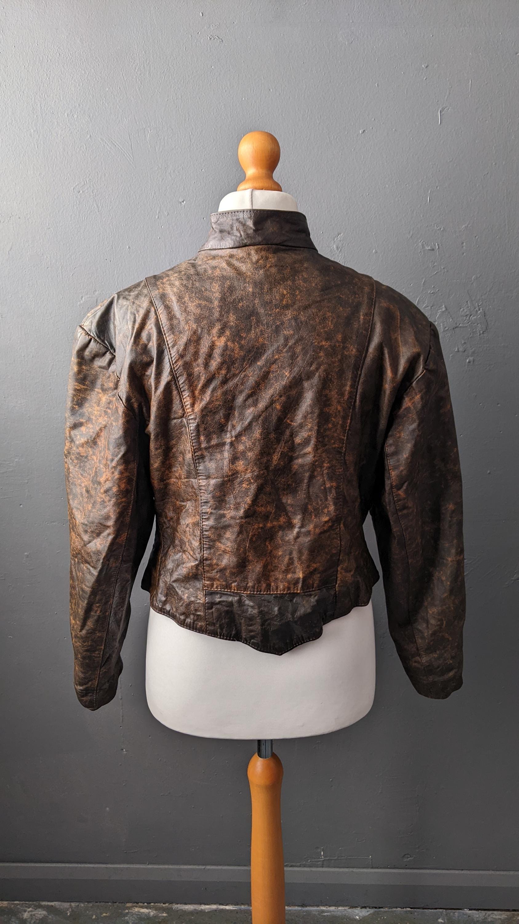 Vintage 80s Leather Coat, Eighties Dieselpunk Biker Jacket, Size Medium