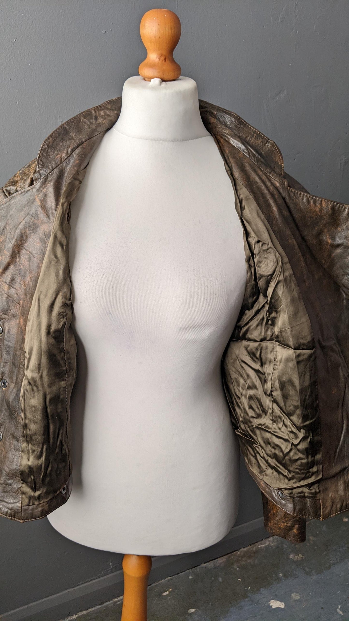 Vintage 80s Leather Coat, Eighties Dieselpunk Biker Jacket, Size Medium