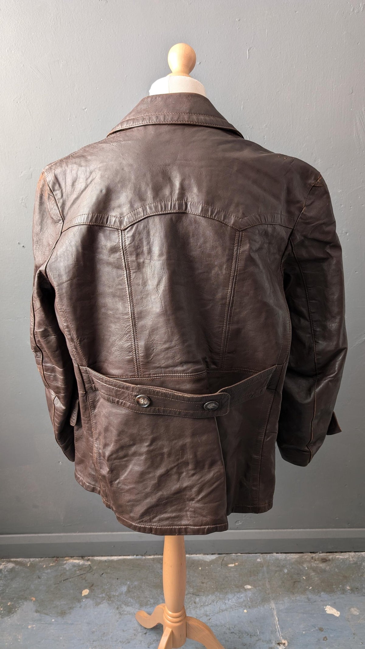 1970s Mens Leather Jacket, Vintage Double Breasted Overcoat, 48 Chest Size XL