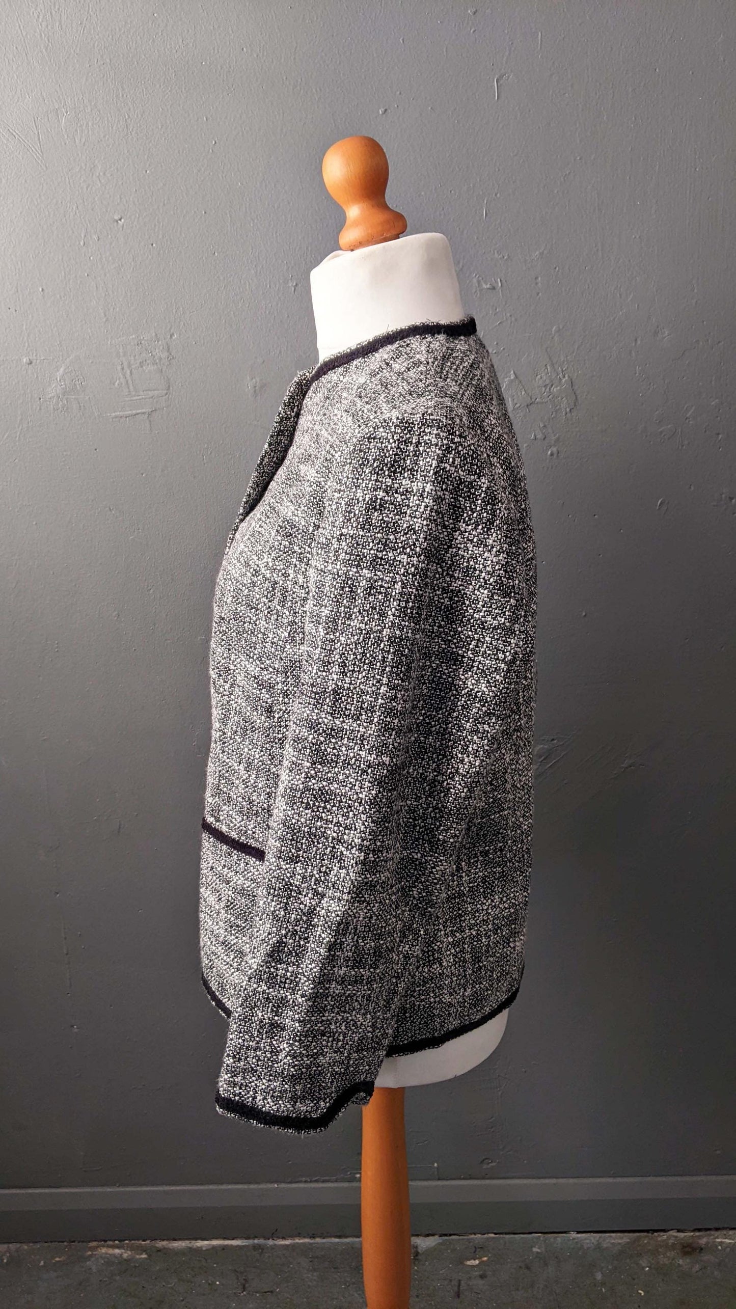 90s Black and White Tweed Wool Blend Jacket, Smart Casual Coat, Size Large