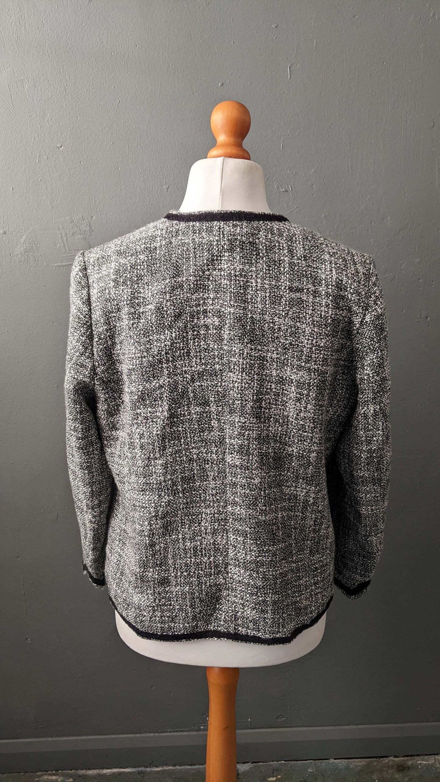 90s Black and White Tweed Wool Blend Jacket, Smart Casual Coat, Size Large