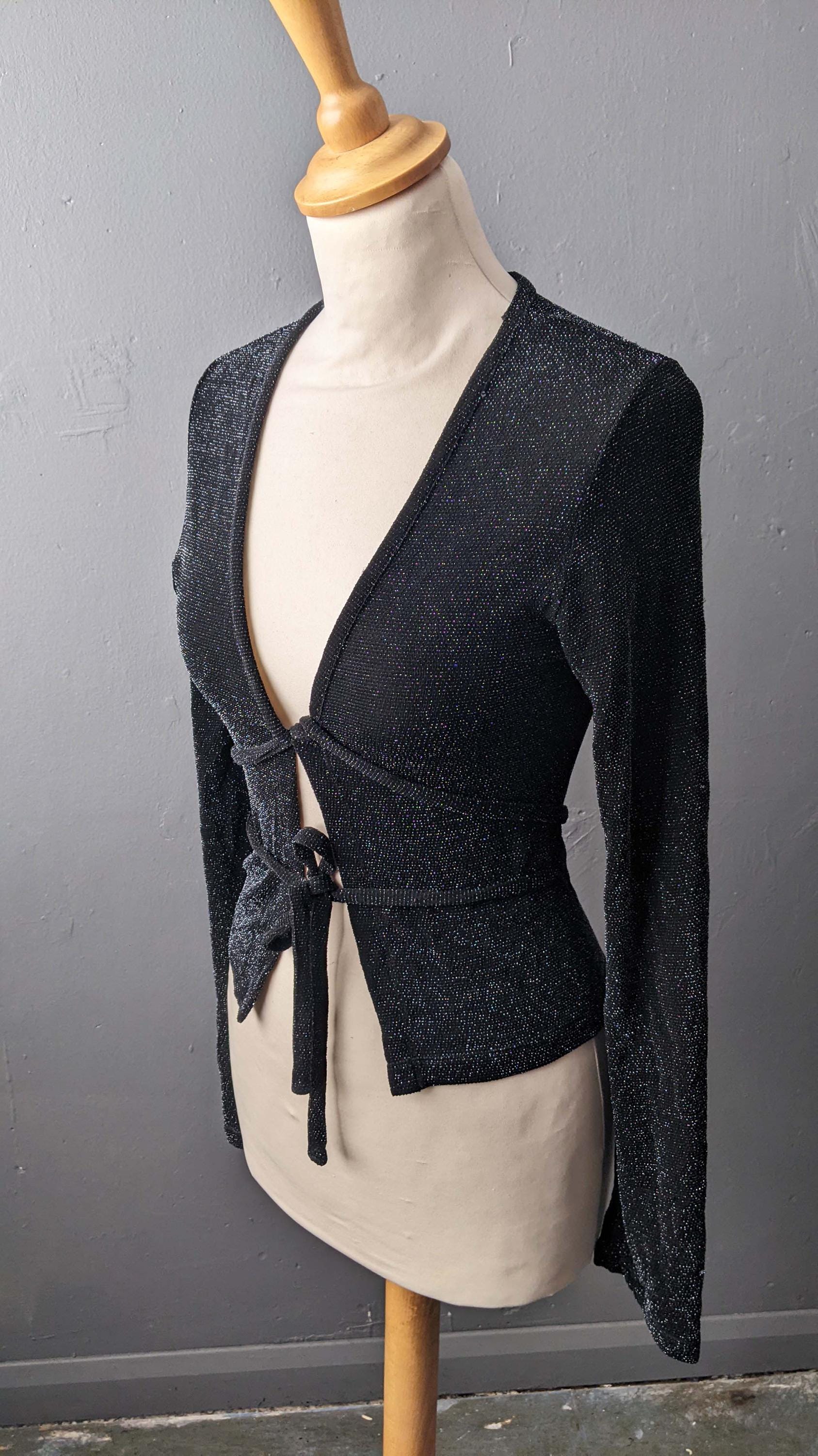 90s Sparkly Wrap Top, Disco Glitter Party, Size Small