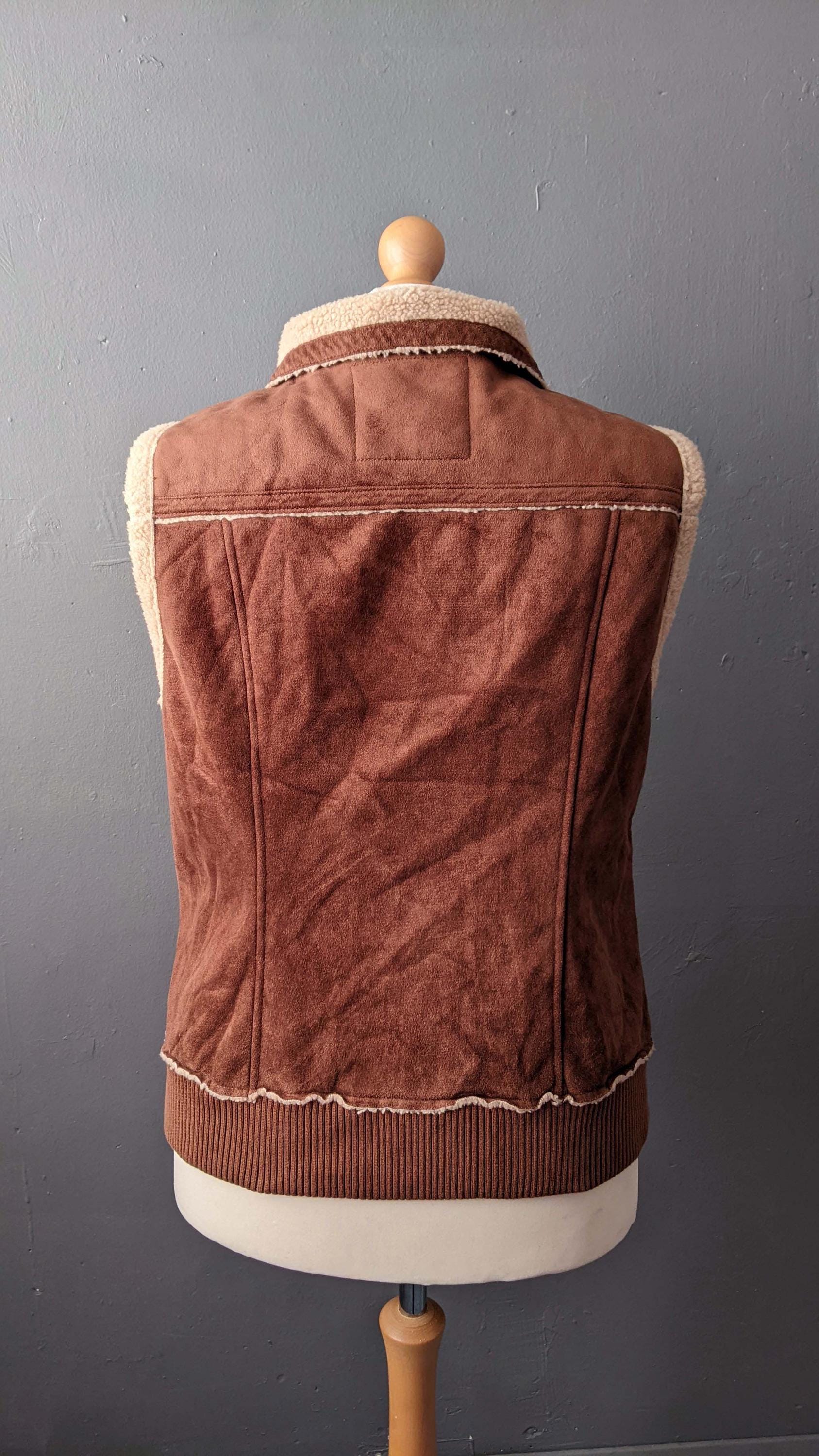 Y2K Faux Sheepskin Gilet by Esprit, Sleeveless Bodywarmer Vest, Plus Size Large XL