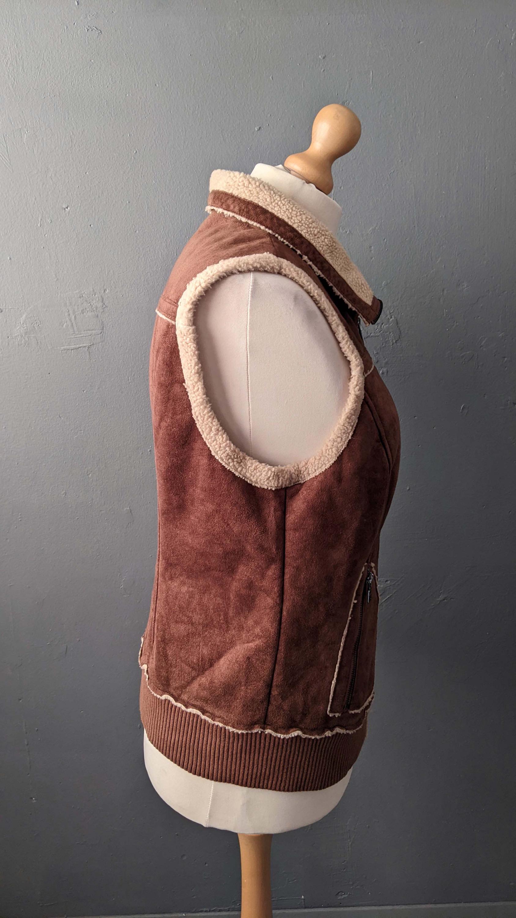 Y2K Faux Sheepskin Gilet by Esprit, Sleeveless Bodywarmer Vest, Plus Size Large XL