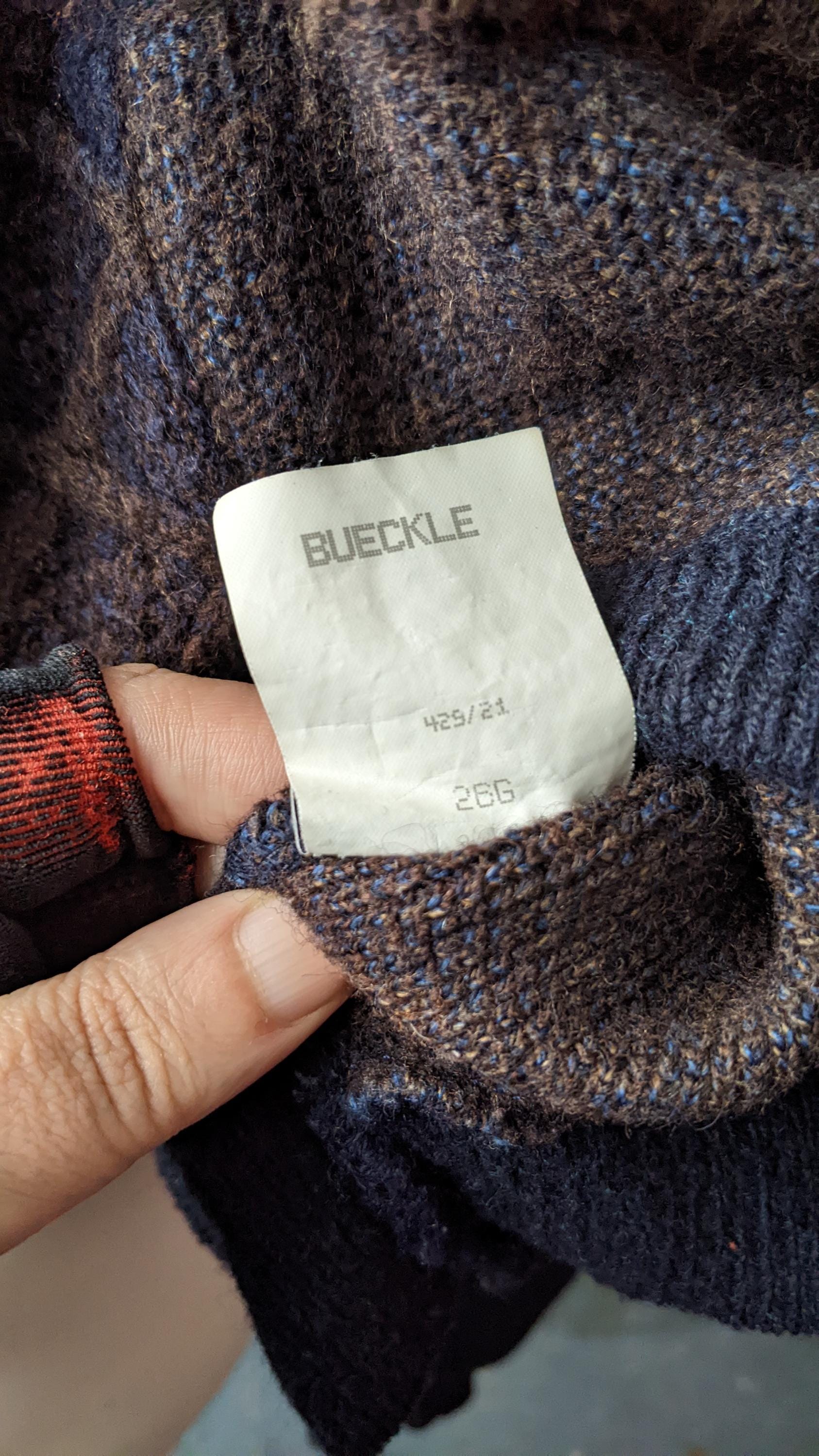 Mens 90s Wool Blend Jumper by Bueckle, Vertical Striped Zip Neck, Size Medium Large