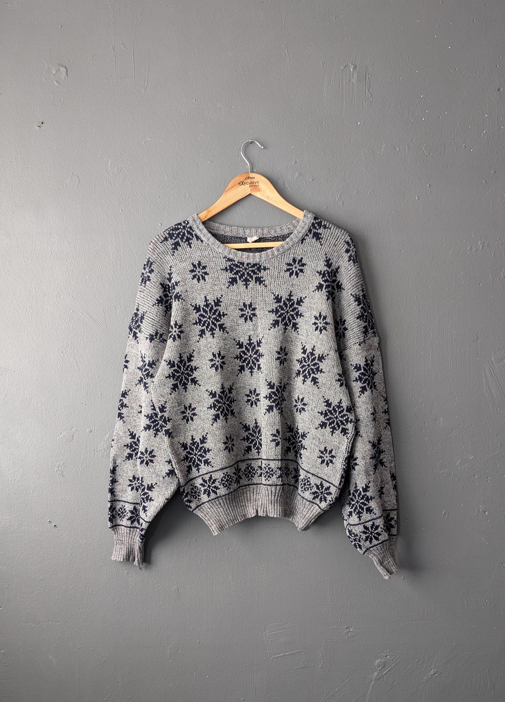 90s Snowflake Sweater, Boyfriend Oversized Slouchy Jumper, Size Large