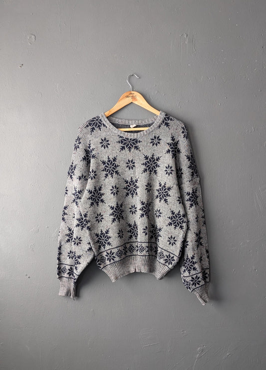 90s Snowflake Sweater, Boyfriend Oversized Slouchy Jumper, Size Large