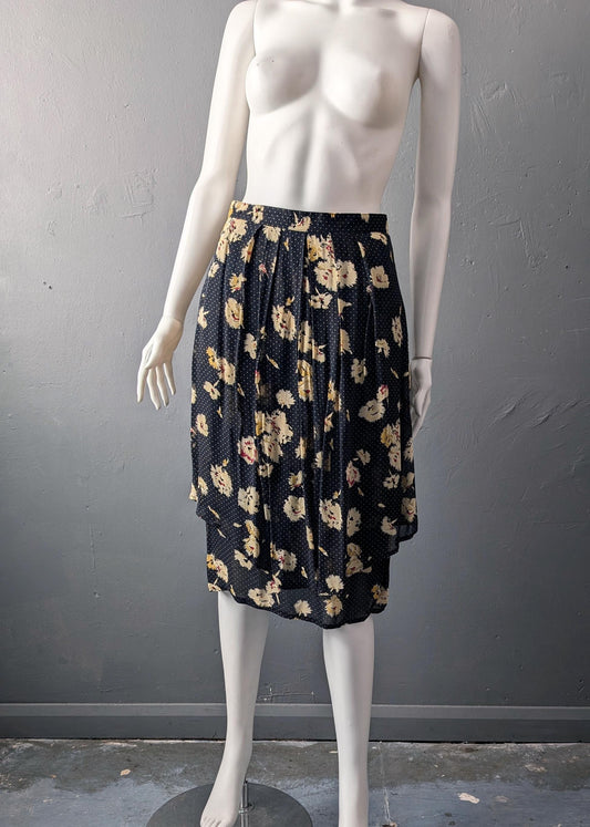 80s Tiered Pleated Skirt by Time Collection, Mini Polka Dot Floral, Size Small