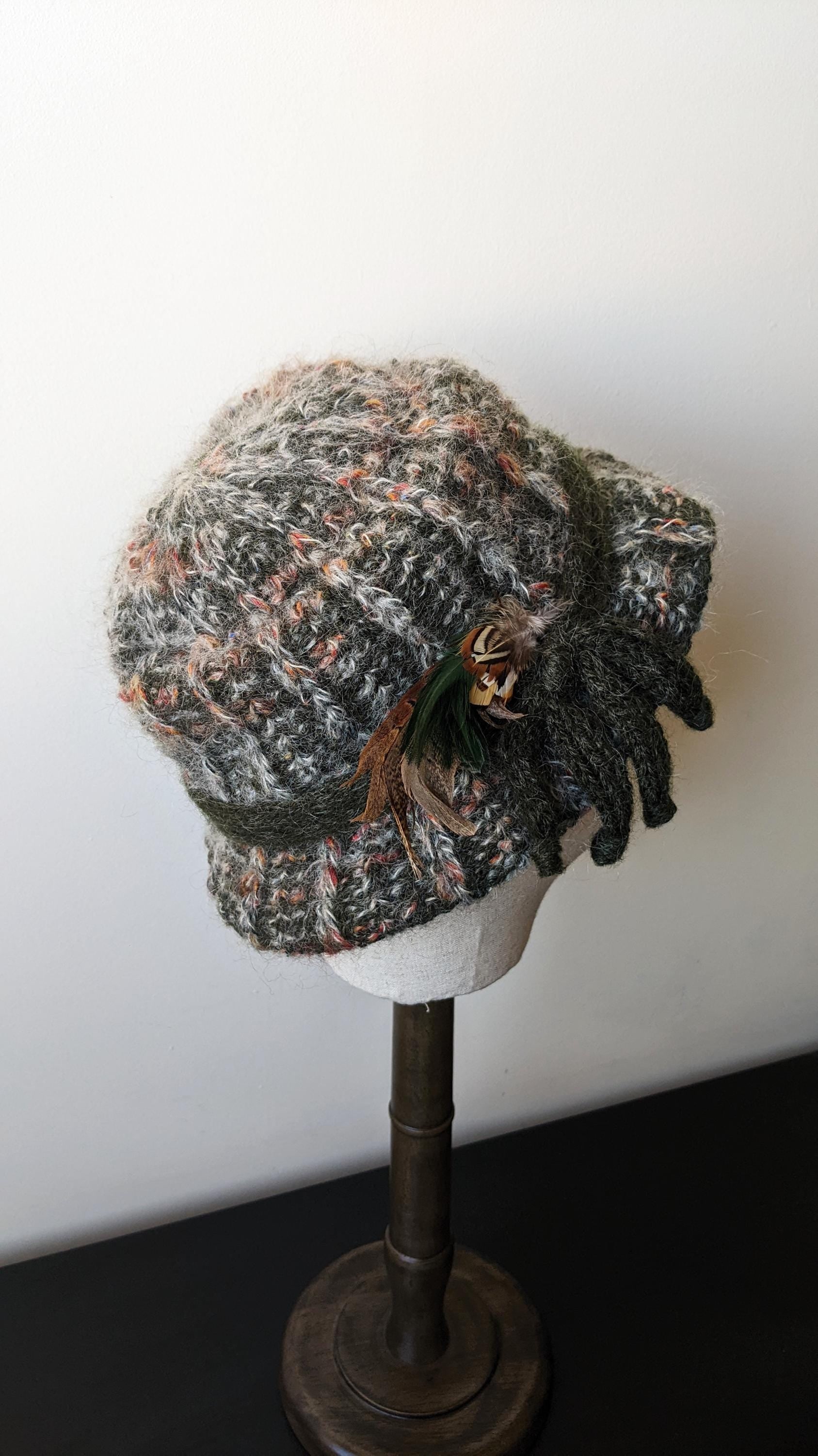 90s Fluffy Mohair Wool Hat, Country Style Winter Headwear, Size Small