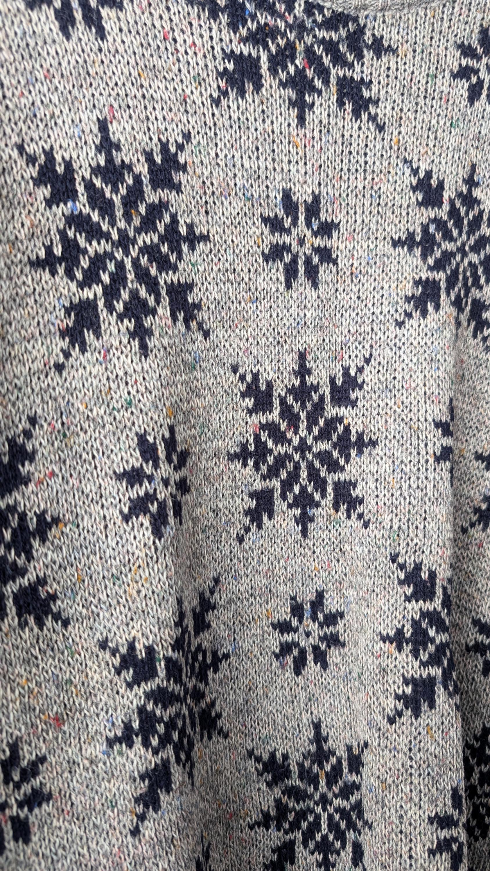 90s Snowflake Sweater, Boyfriend Oversized Slouchy Jumper, Size Large