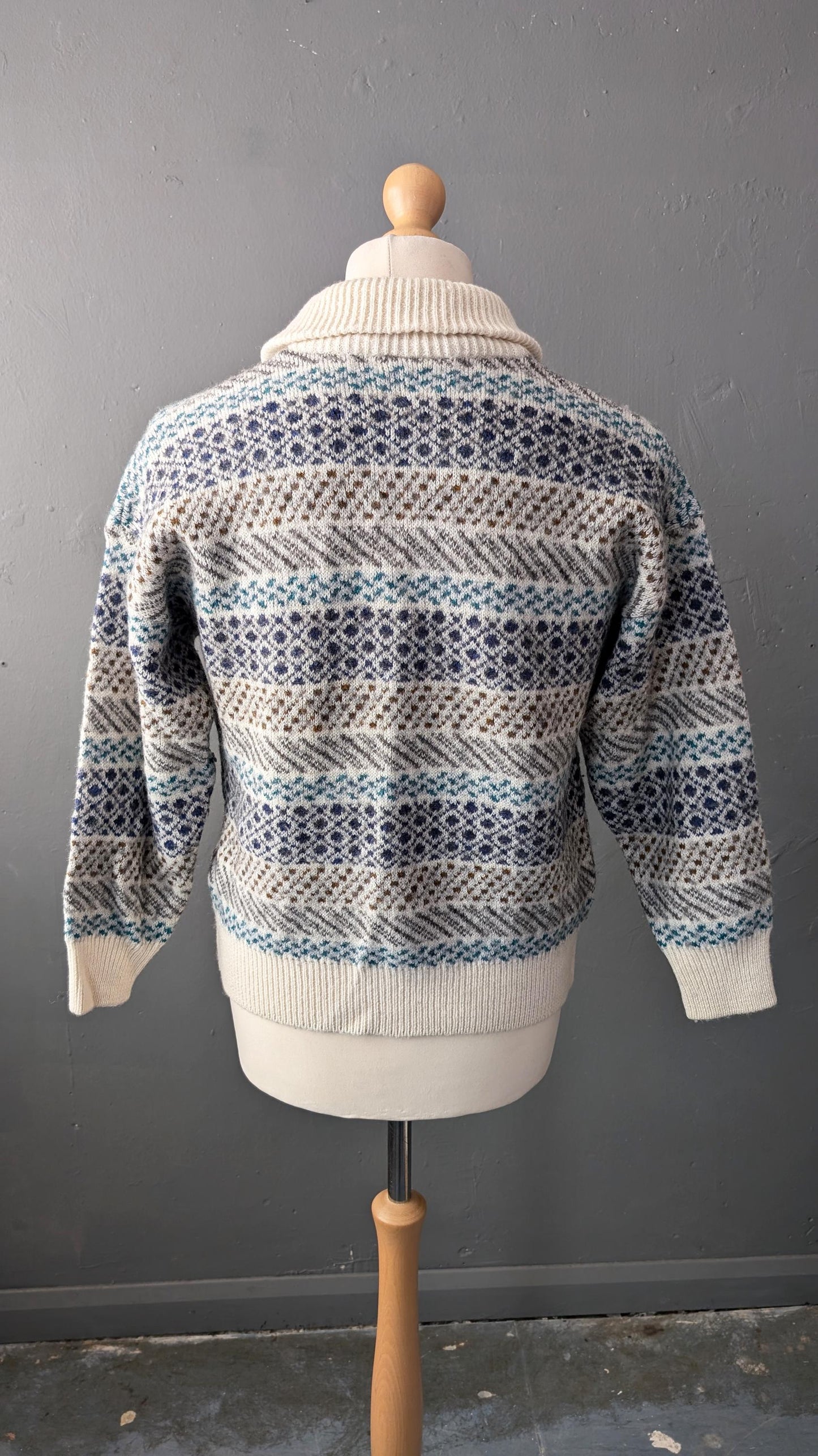 90s High Neck Wool Blend Sweater by Louis Estere with Shawl Collar, Size M
