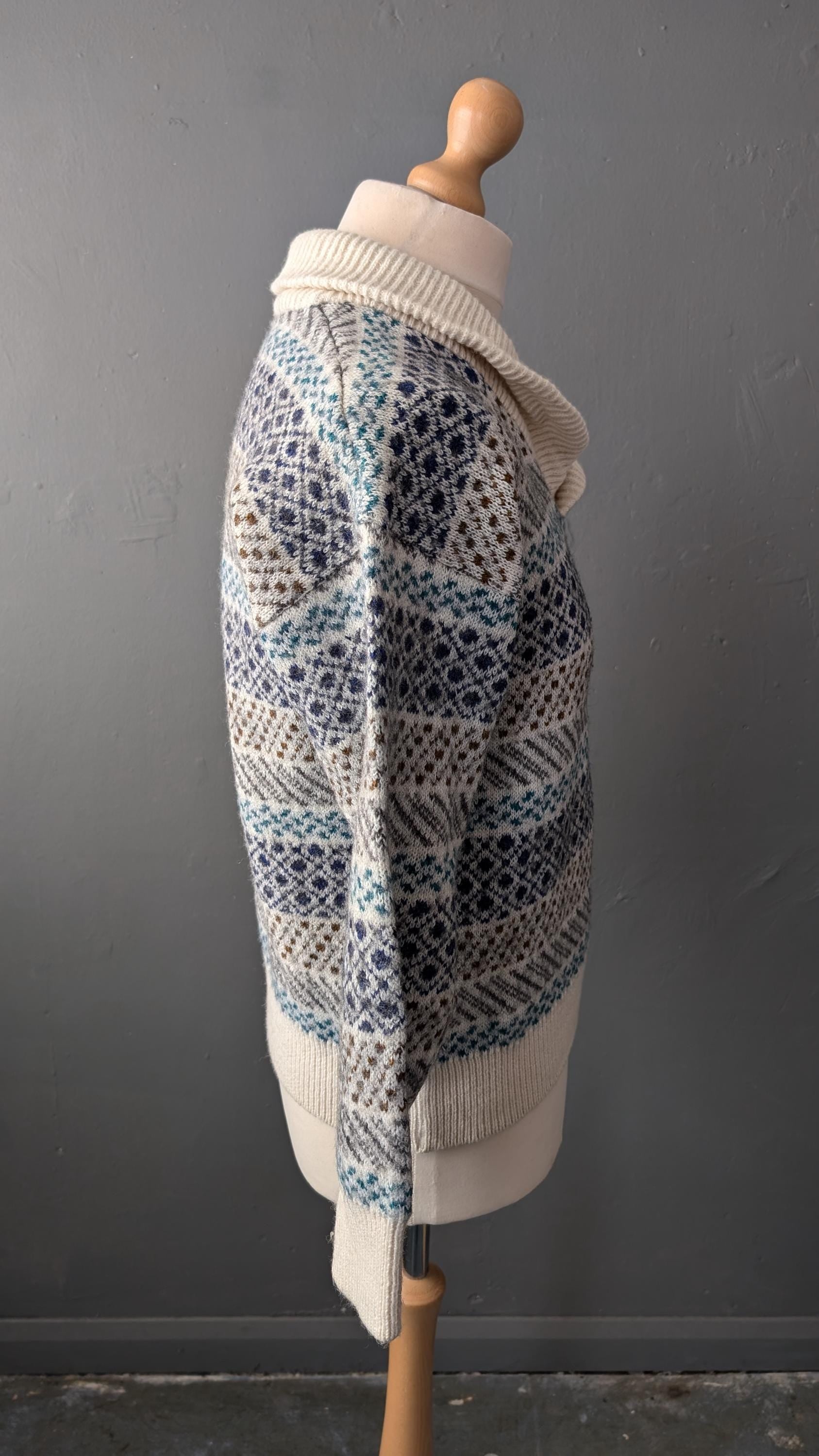 90s High Neck Wool Blend Sweater by Louis Estere with Shawl Collar, Size M