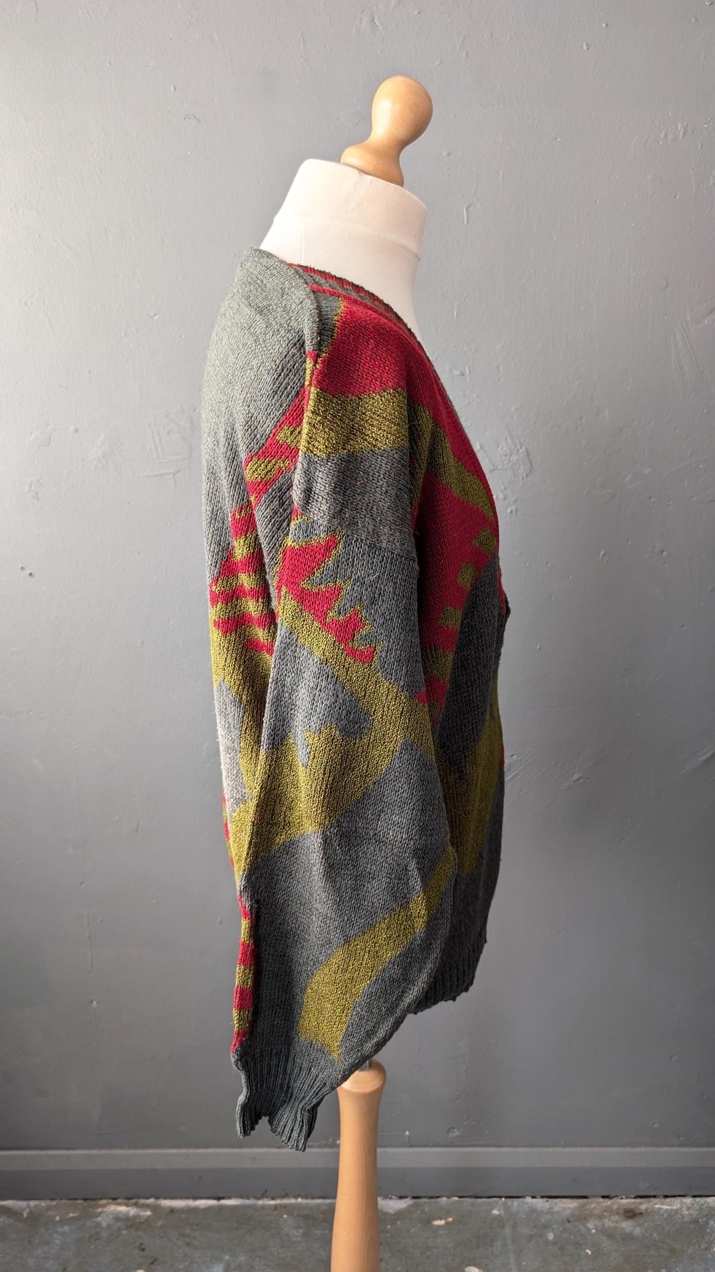 Vintage 80s Wool Alpaca Knit Pullover, Deep V Neck, XL 46 48 50 Chest