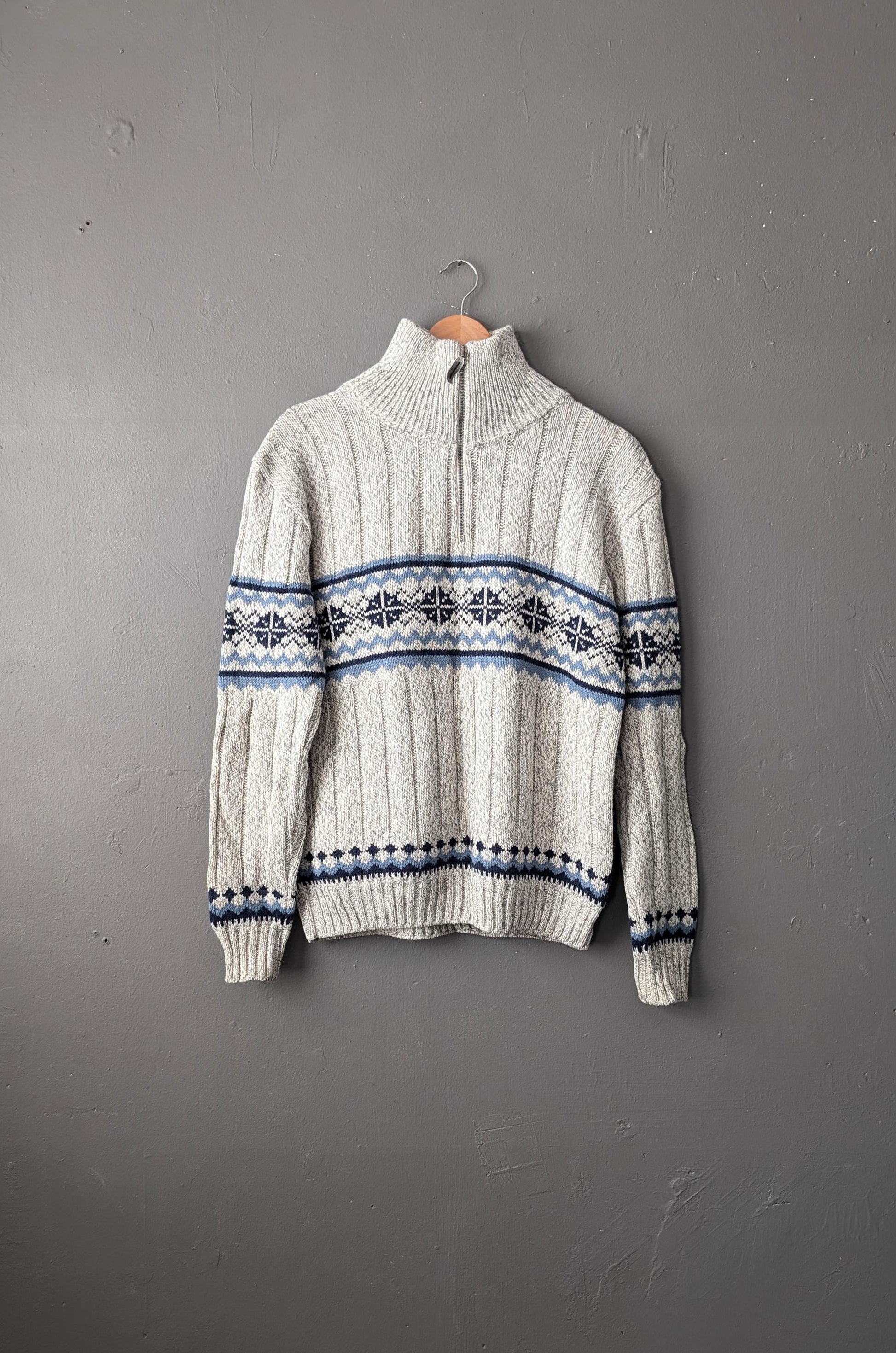 Mens 90s Ski Jumper with Zip Neck High Collar by Canda C&A, Size Medium