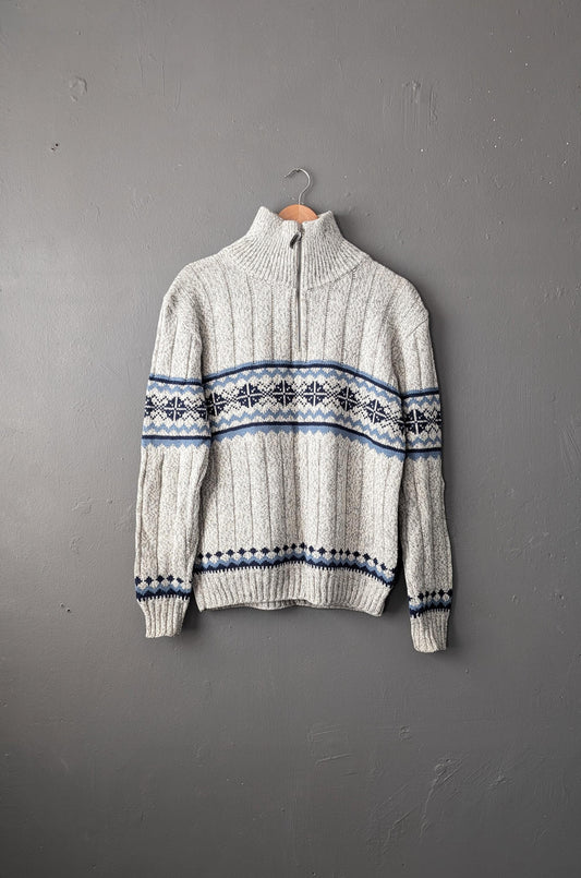 Mens 90s Ski Jumper with Zip Neck High Collar by Canda C&A, Size Medium