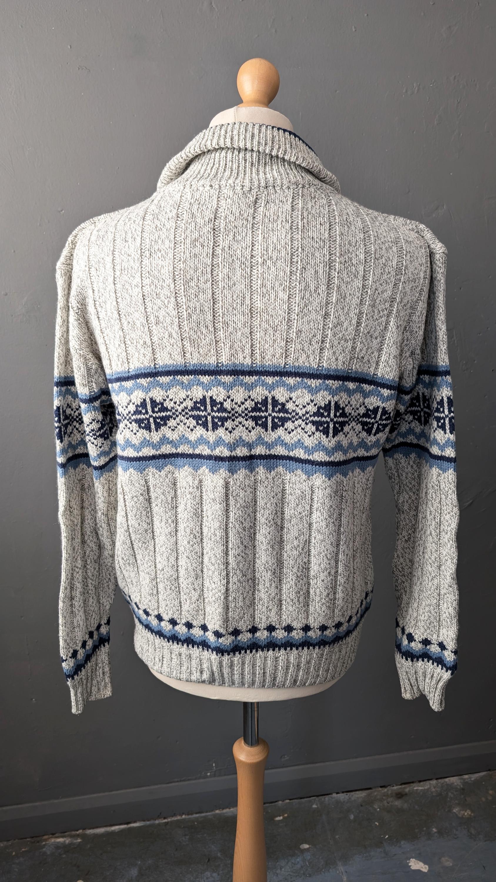 Mens 90s Ski Jumper with Zip Neck High Collar by Canda C&A, Size Medium