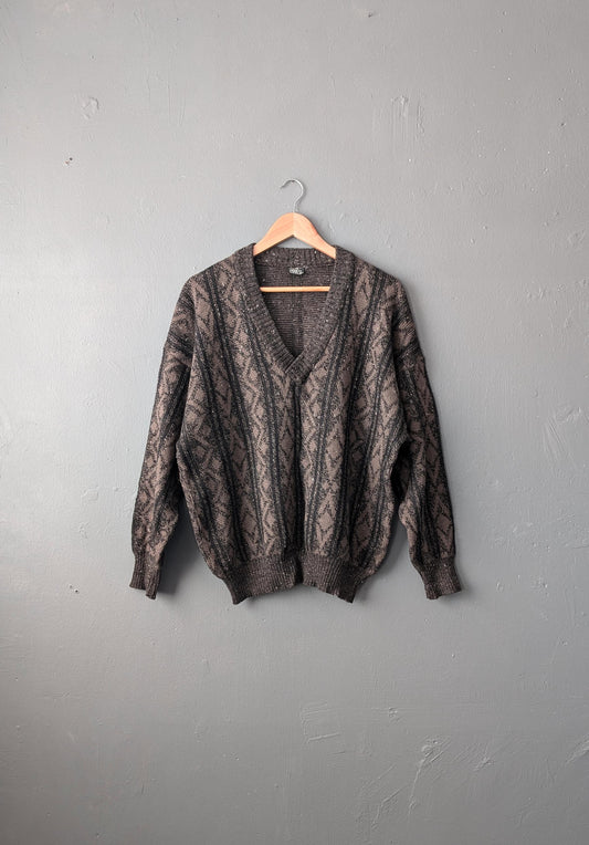 80s Monte Carlo V Neck Jumper, Wool Silk Blend Knit Pullover, 44 46 Chest