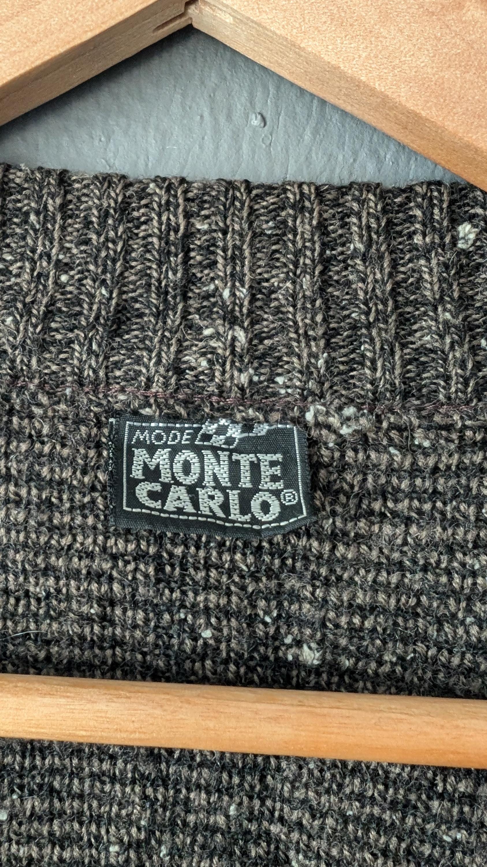 80s Monte Carlo V Neck Jumper, Wool Silk Blend Knit Pullover, 44 46 Chest