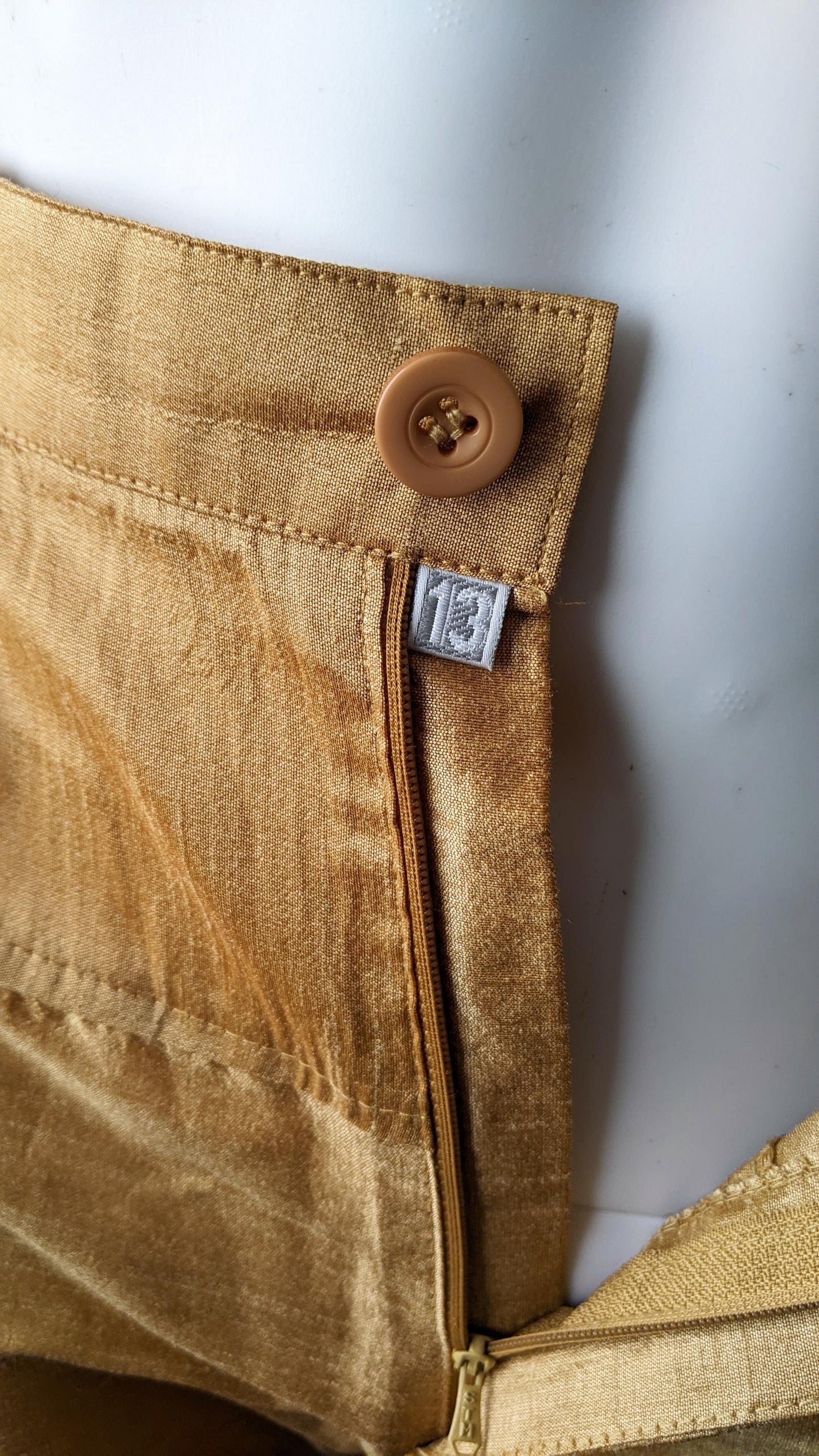 90s Golden Faux Silk Dupioni Trousers, Slim Fit Asian Pleated Churidar, Size Small