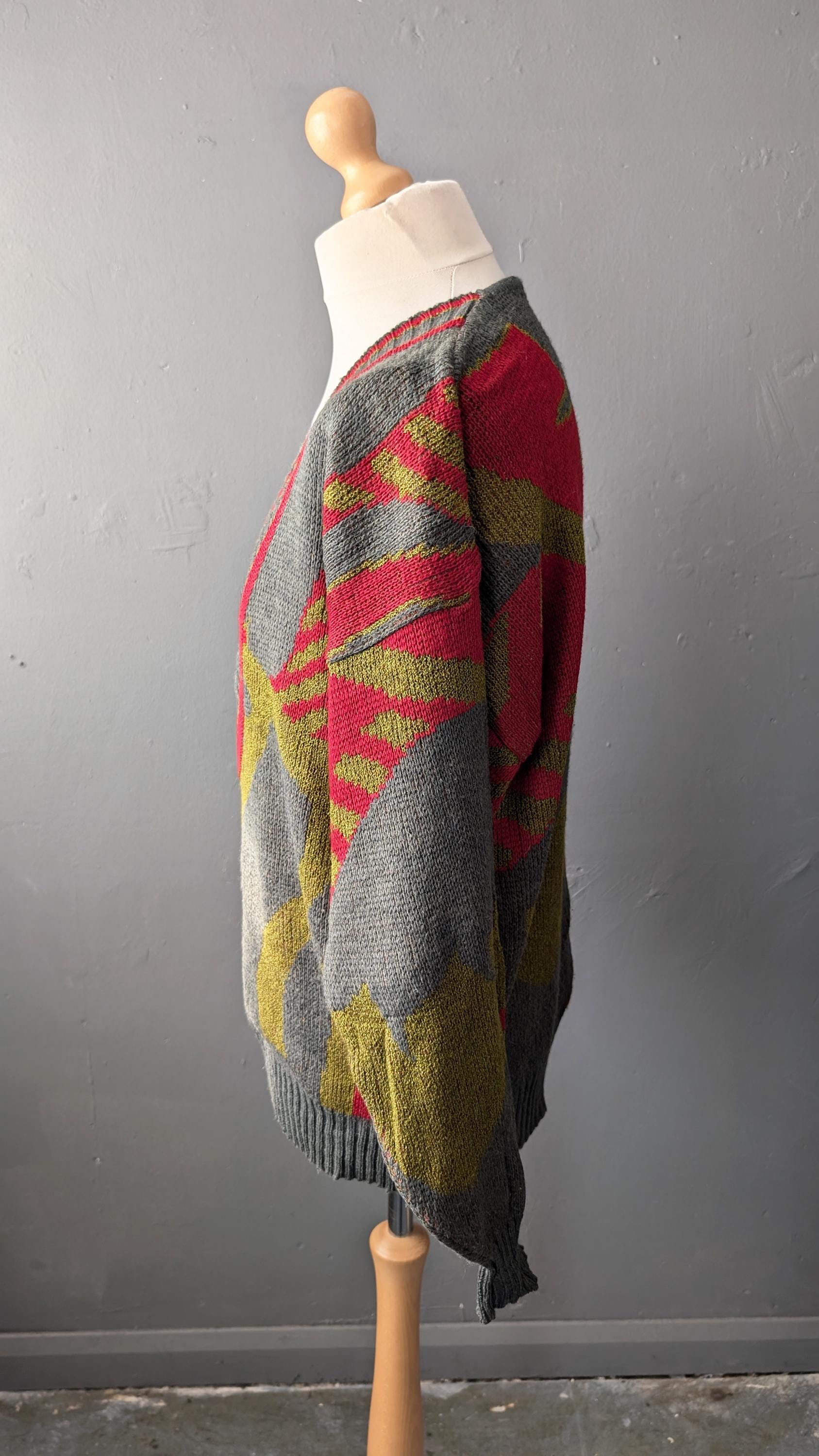 Vintage 80s Wool Alpaca Knit Pullover, Deep V Neck, XL 46 48 50 Chest