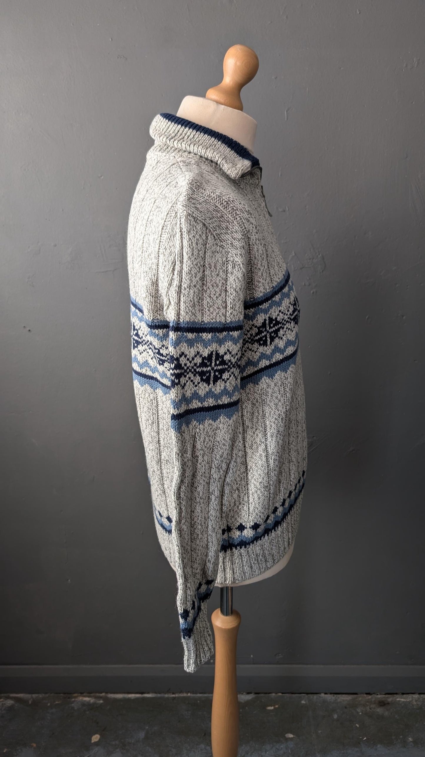 Mens 90s Ski Jumper with Zip Neck High Collar by Canda C&A, Size Medium