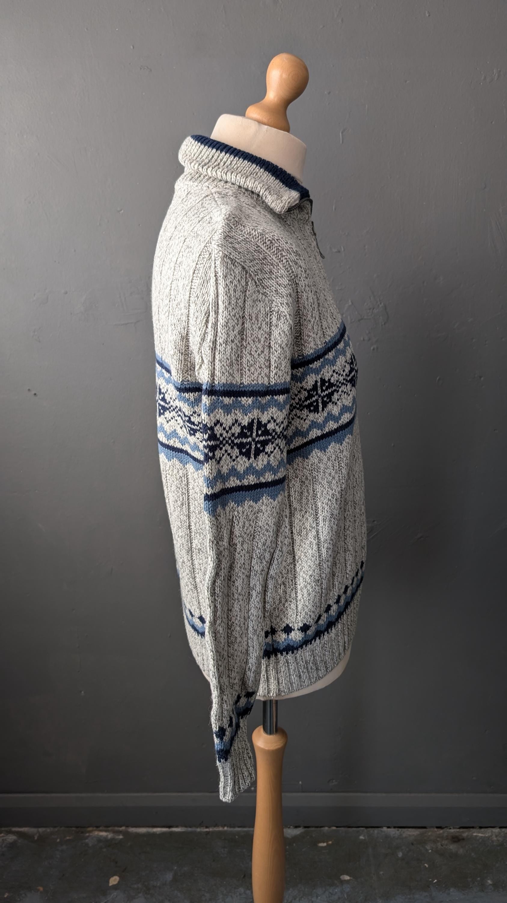 Mens 90s Ski Jumper with Zip Neck High Collar by Canda C&A, Size Medium