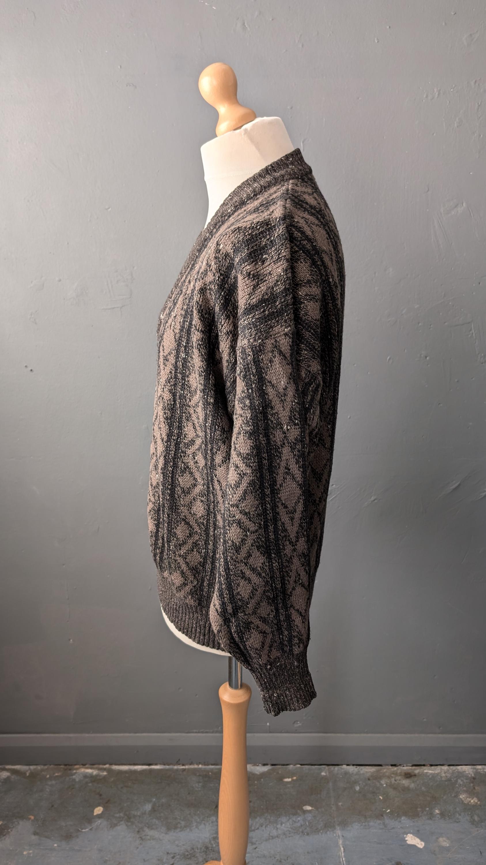 80s Monte Carlo V Neck Jumper, Wool Silk Blend Knit Pullover, 44 46 Chest