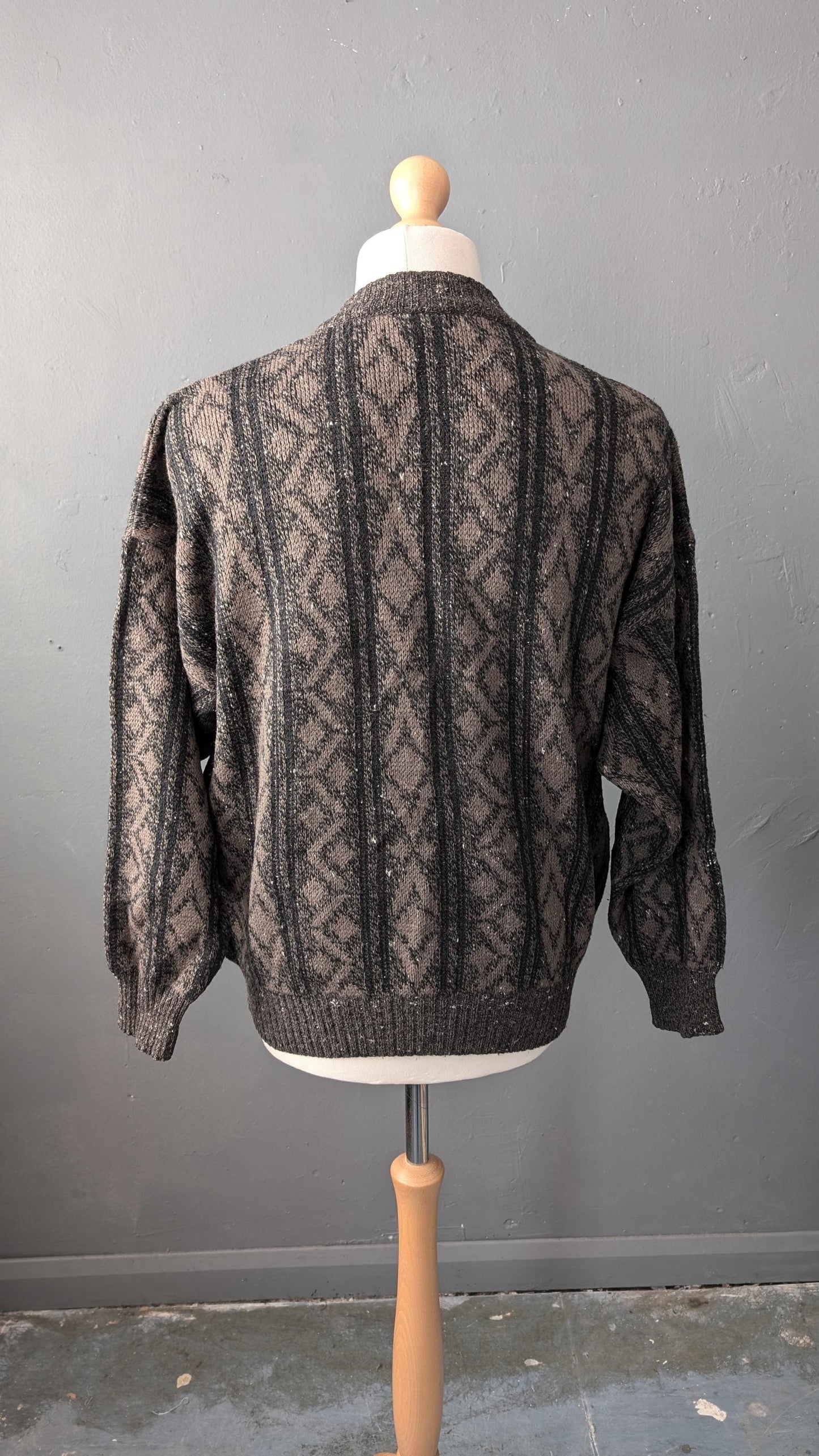80s Monte Carlo V Neck Jumper, Wool Silk Blend Knit Pullover, 44 46 Chest