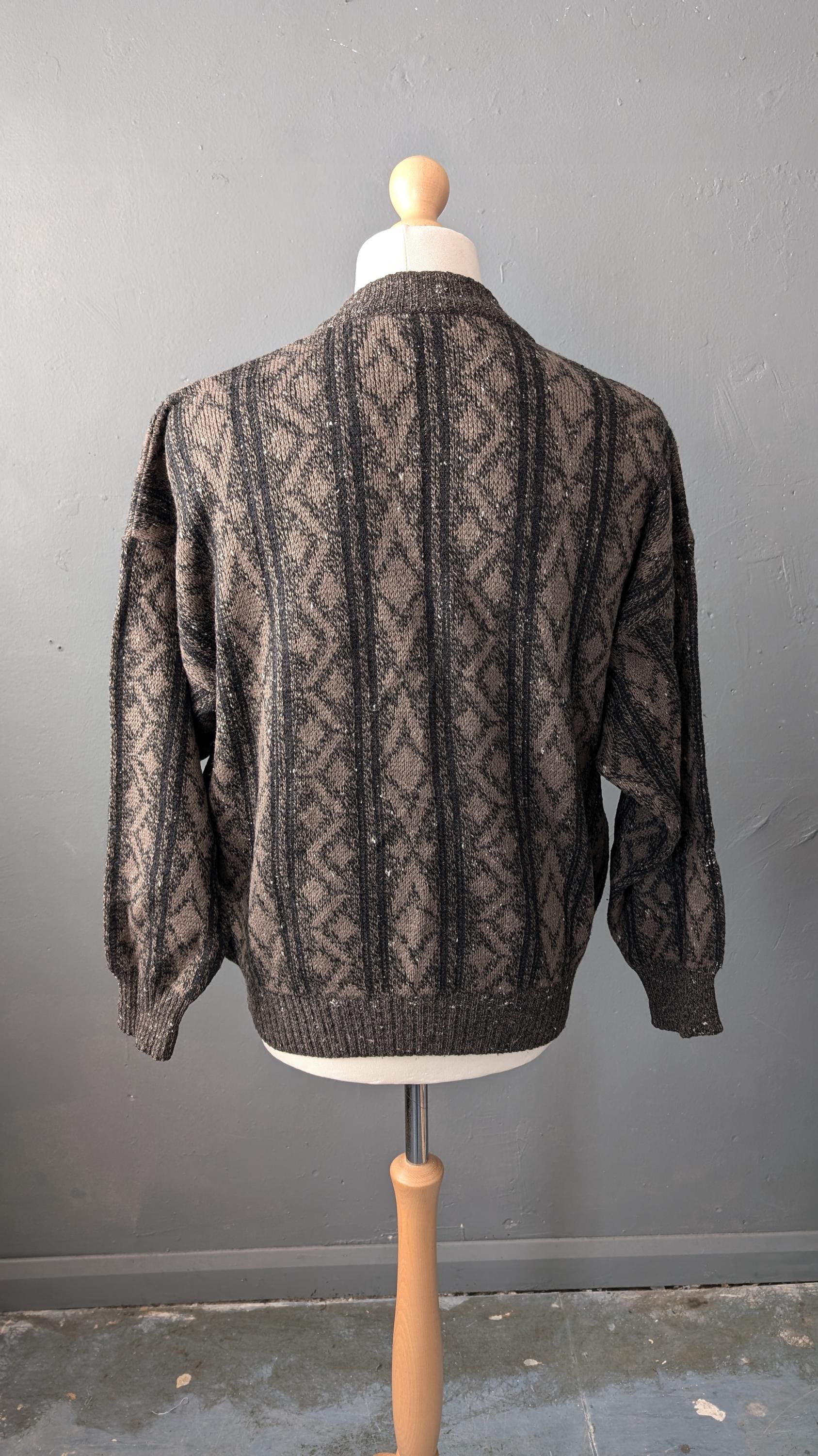 80s Monte Carlo V Neck Jumper, Wool Silk Blend Knit Pullover, 44 46 Chest