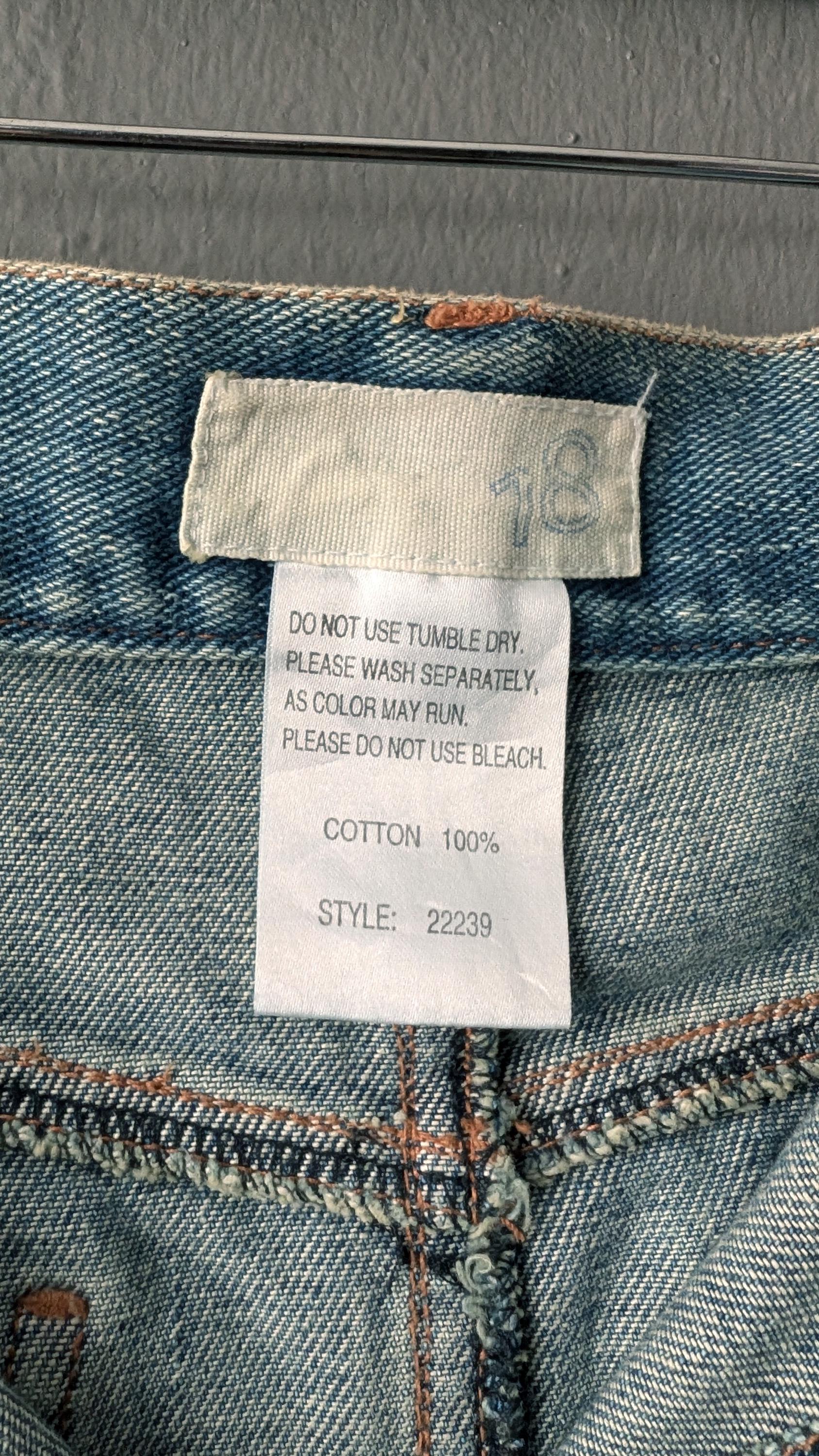 Y2k Acid Wash Denim Skirt with Sashiko Embroidery, Size Small