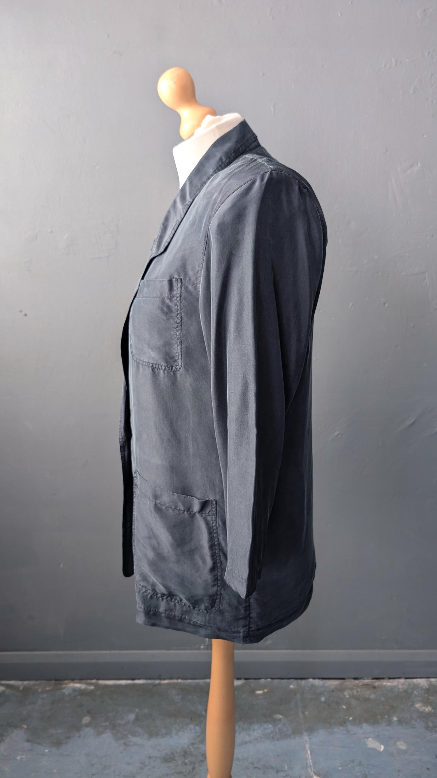 Minimalist Silk Jacket, 80s Short Sleeve Summer Blazer, Size Large to XL