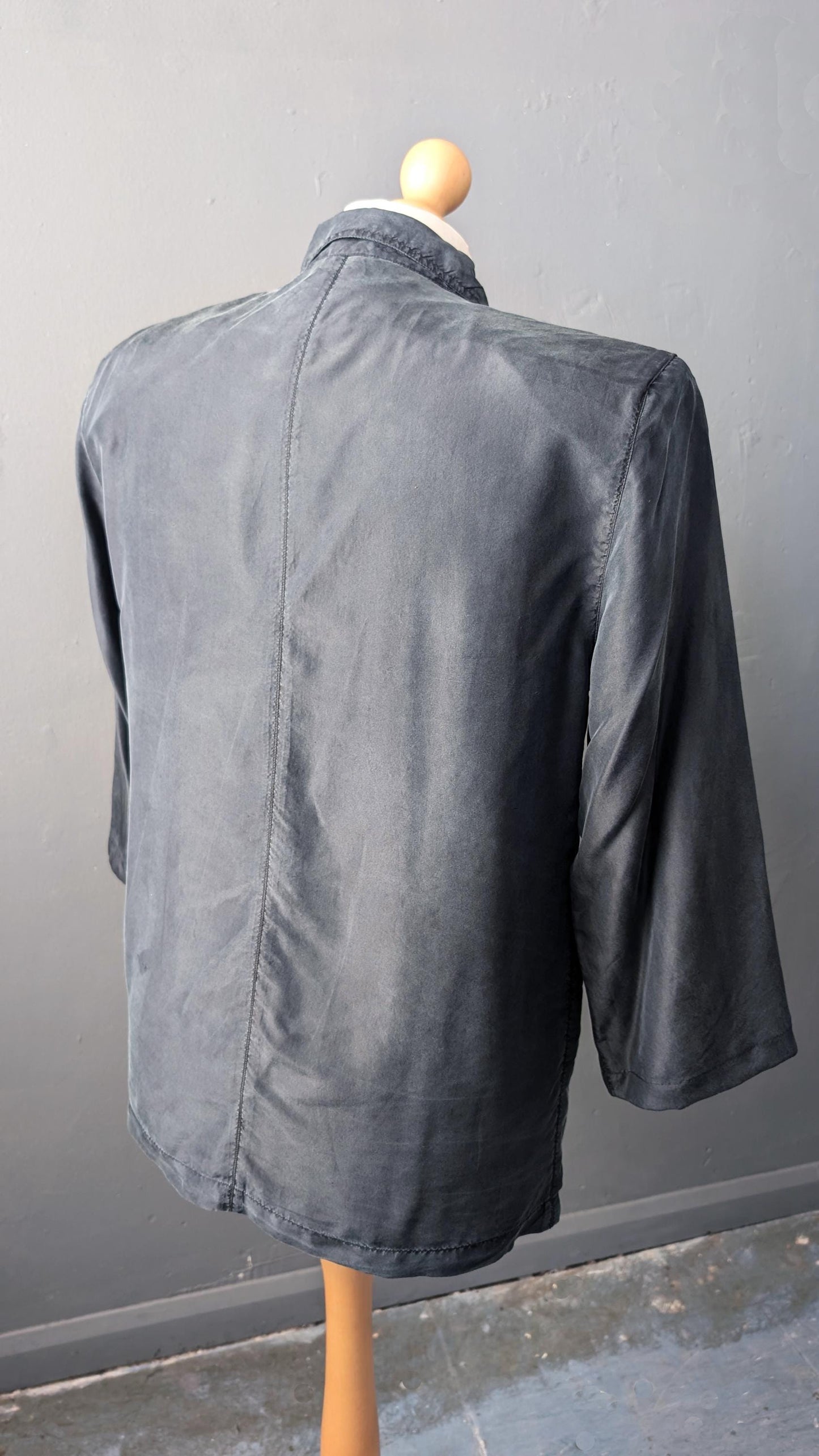 Minimalist Silk Jacket, 80s Short Sleeve Summer Blazer, Size Large to XL
